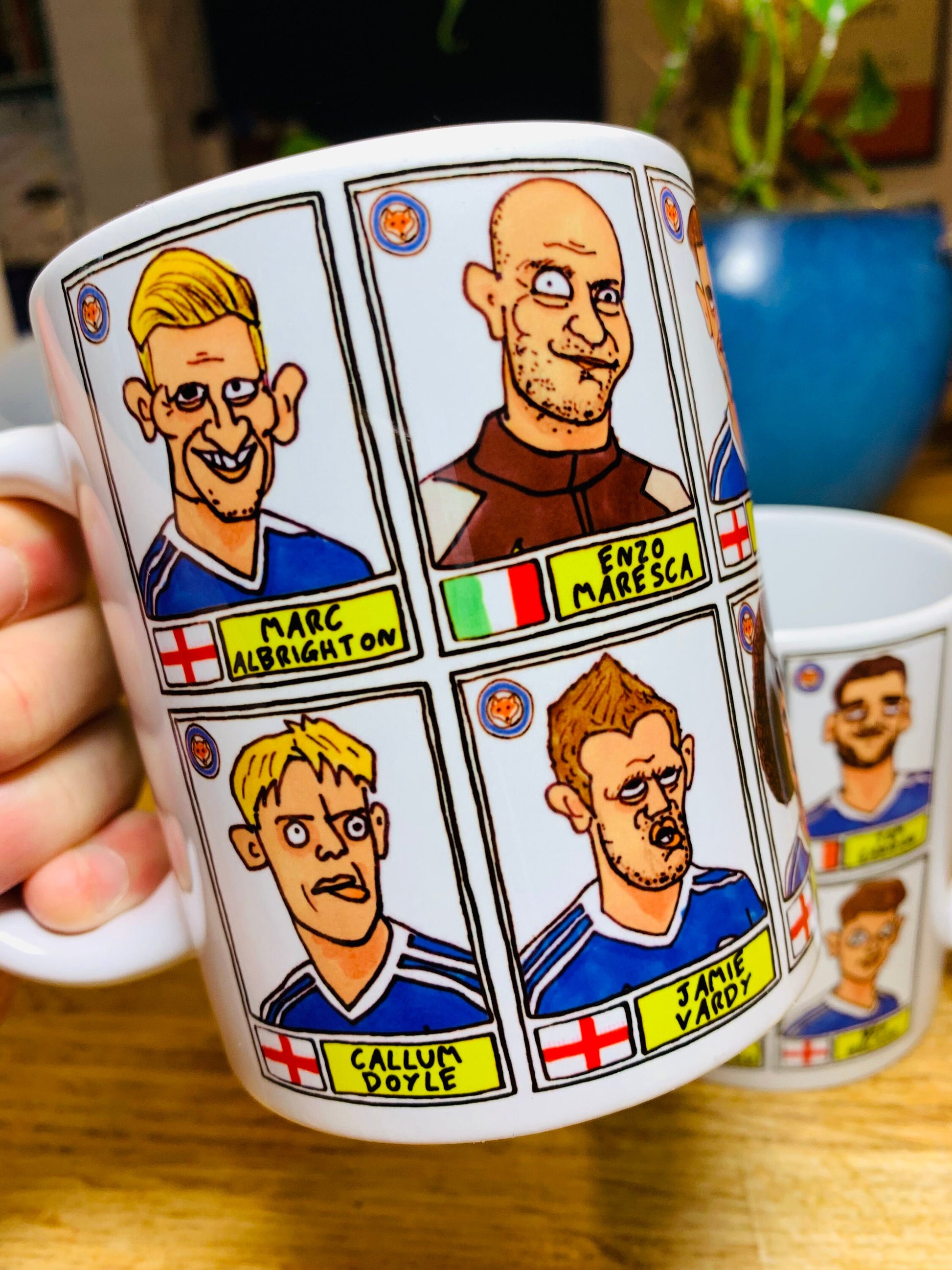 Leicester City Vol 3 No Score Draws Mug Set - Set of TWO DIFFERENT 11oz Ceramic Mugs with 24 Wonky Panini-style Doodles of LCFC's 23-24 Team