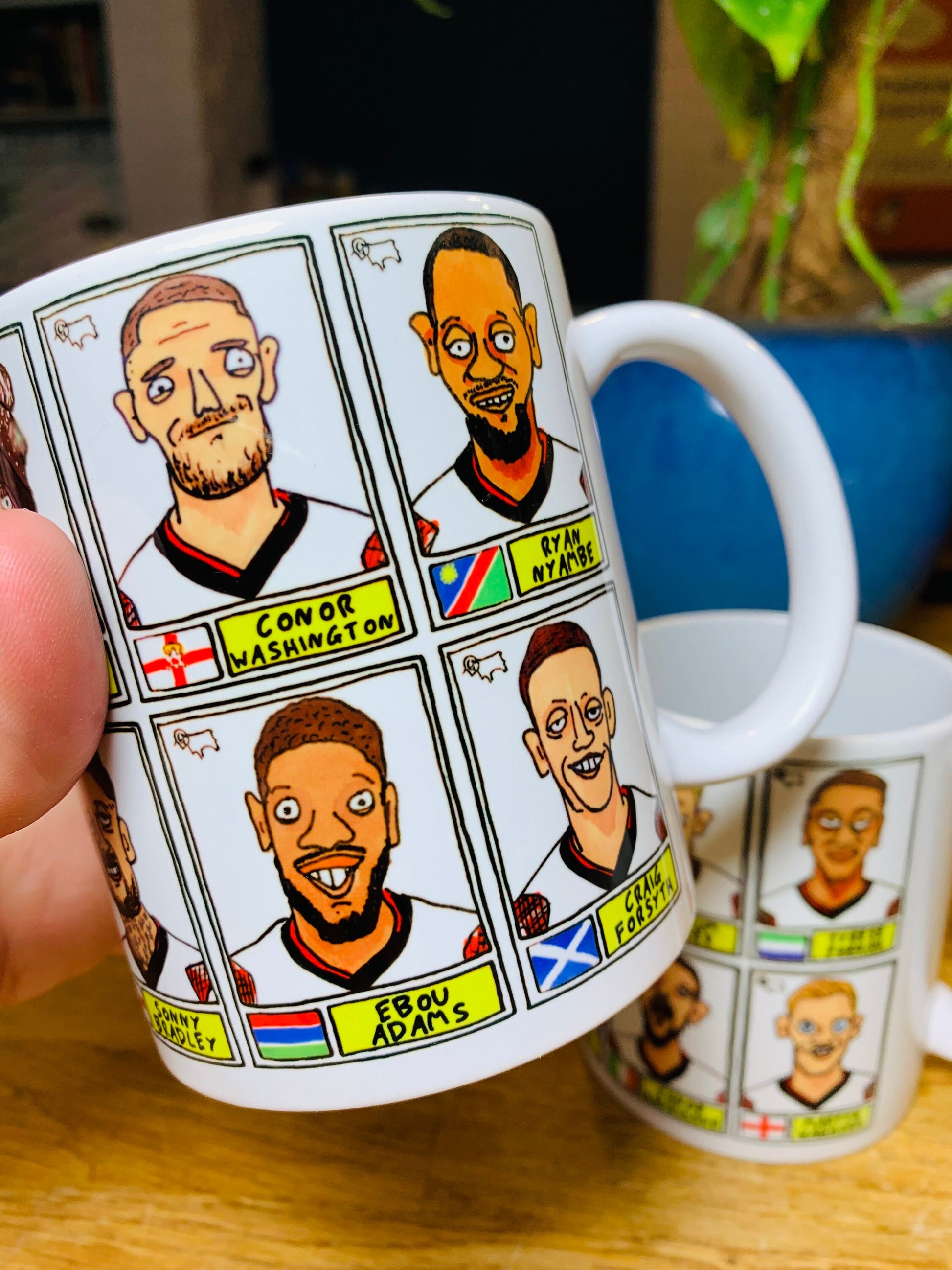 Derby County Vol 3 No Score Draws Mug Set - Set of TWO DIFFERENT 11oz Mugs with Wonky Panini-Doodles of DCFC's's 23/24 Promotion Winners