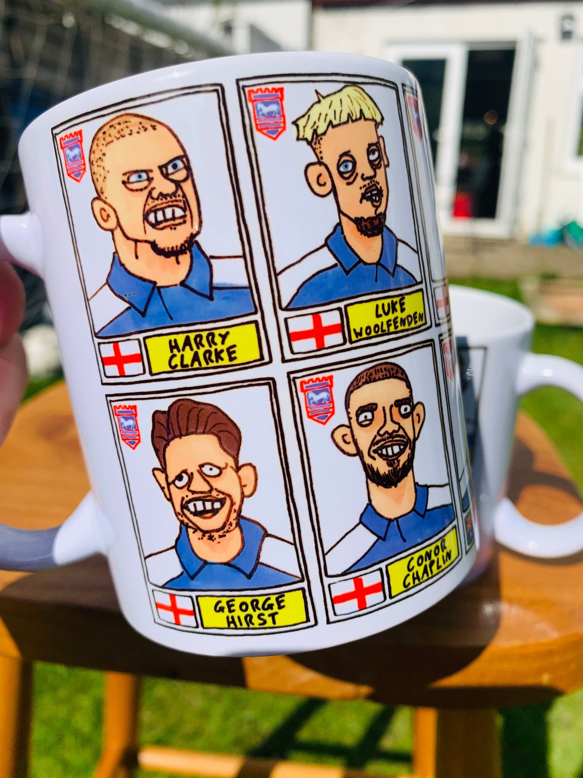 Ipswich Town Vol 3 No Score Draws Mug Set - Set of TWO DIFFERENT 11oz Ceramic Mugs with 24 Wonky Panini-style Doodles of ITFC's 23-24 Team