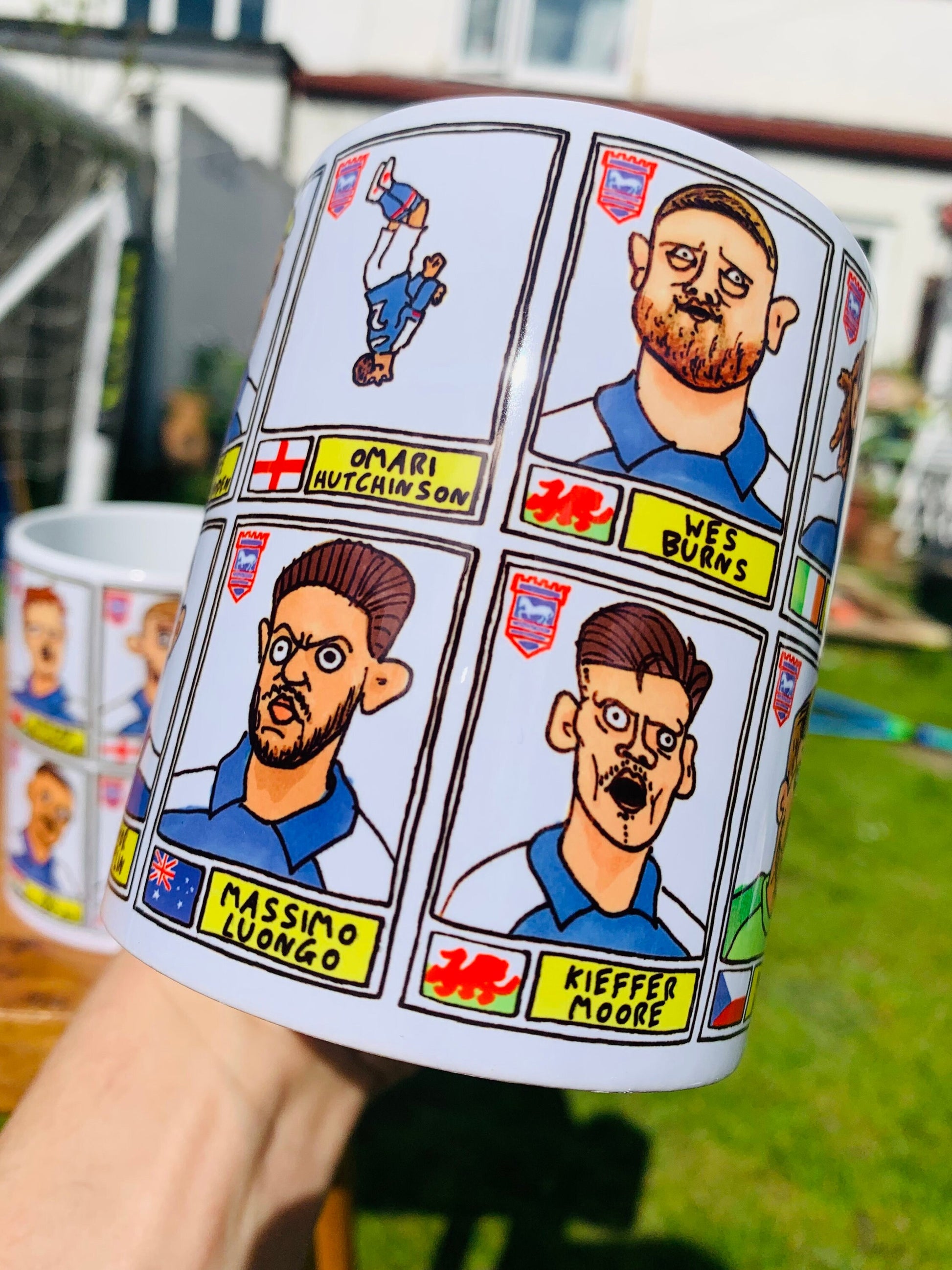 Ipswich Town Vol 3 No Score Draws Mug Set - Set of TWO DIFFERENT 11oz Ceramic Mugs with 24 Wonky Panini-style Doodles of ITFC's 23-24 Team