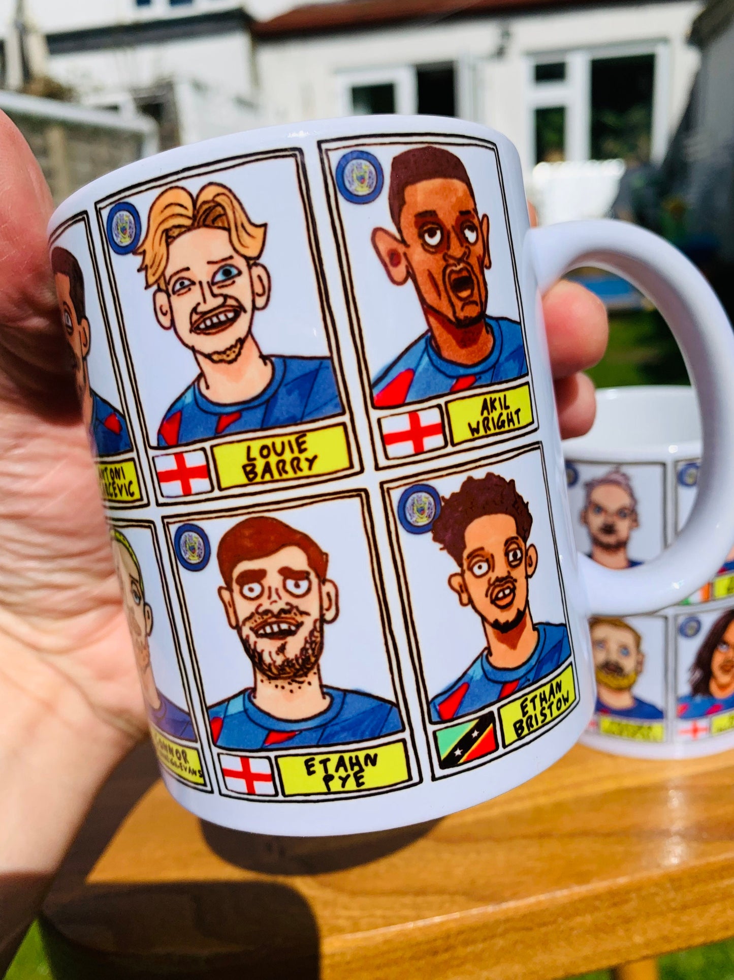 Stockport County Vol 2 No Score Draws Mug Set - Set of TWO 11oz Ceramic Mugs with Wonky Panini-style Doodles of SCFC 23/24 Promotion Winners