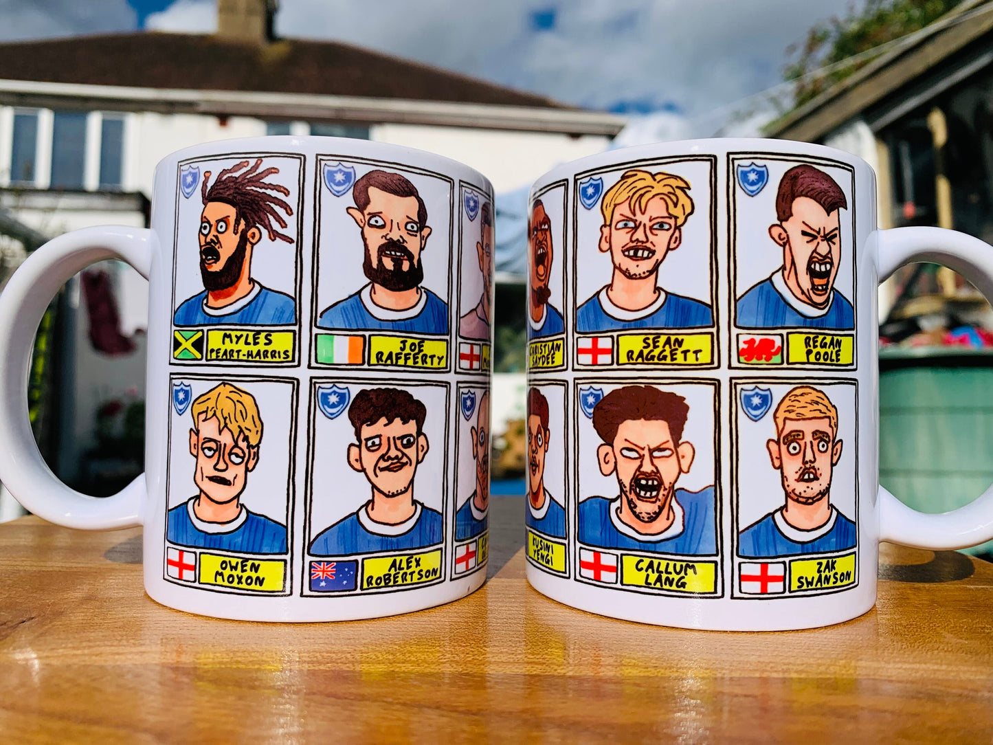 Portsmouth Vol 2 No Score Draws Mug Set - Set of TWO 11oz Ceramic Mugs with Wonky Panini-style Doodles of Pompeys 23/24 League One Winners