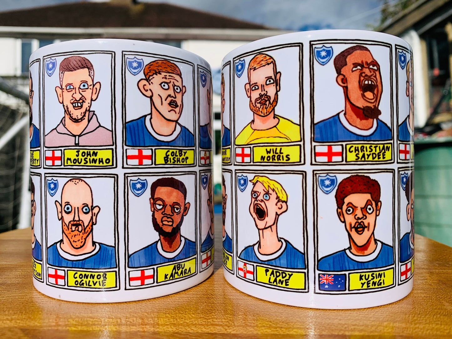 Portsmouth Vol 2 No Score Draws Mug Set - Set of TWO 11oz Ceramic Mugs with Wonky Panini-style Doodles of Pompeys 23/24 League One Winners