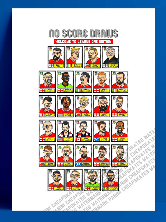 Wrexham Vol 3 - No Score Draws Welcome To League One Edition - A3 print of 28 hand-drawn Panini-Doodles of Wrexham's 23/24 Promotion Winners