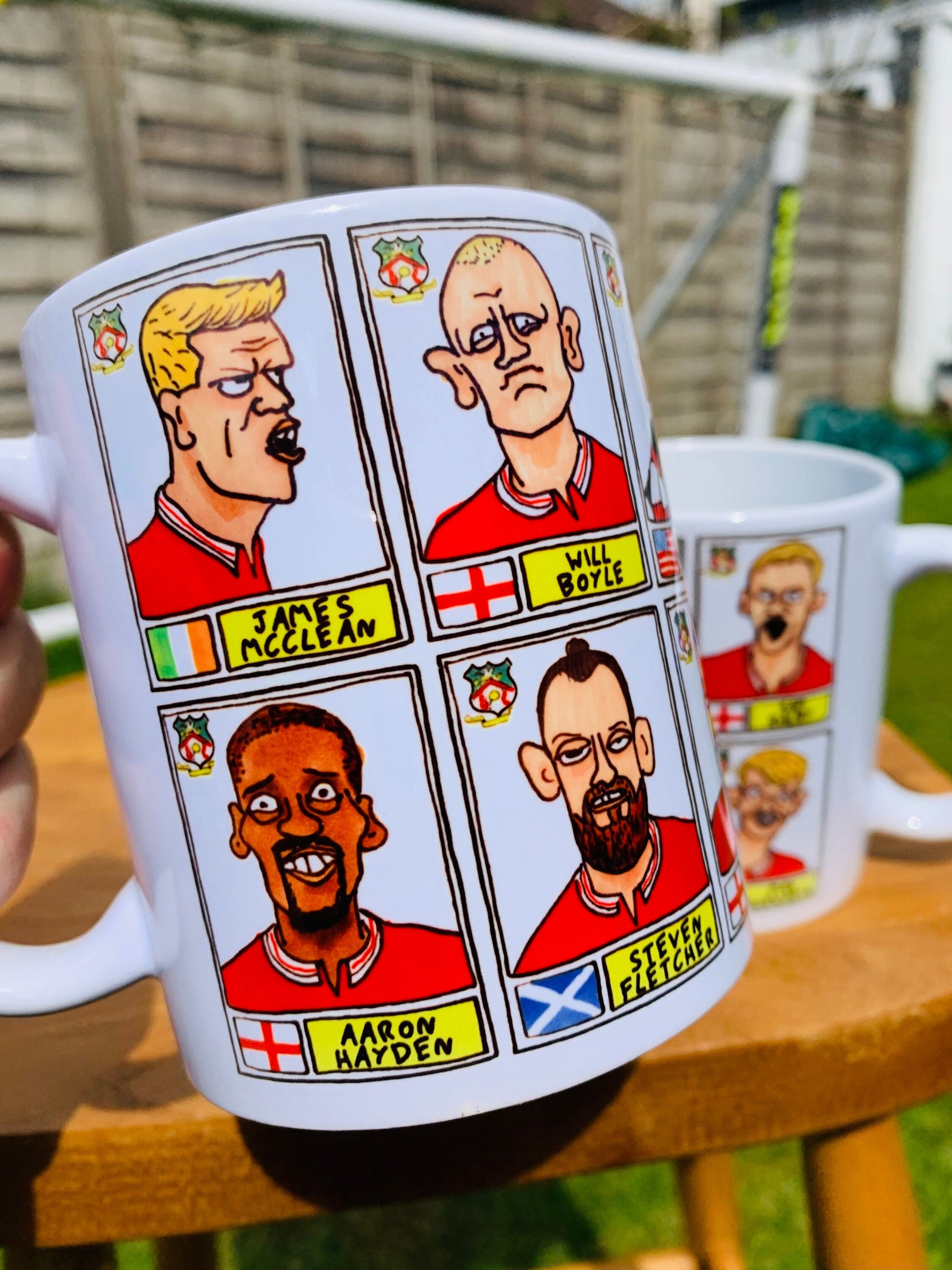 Wrexham Vol 3 No Score Draws Mug Set - Set of TWO 11oz Ceramic Mugs with Wonky Panini-style Doodles of Wrexham's 23/24 Promotion Winners