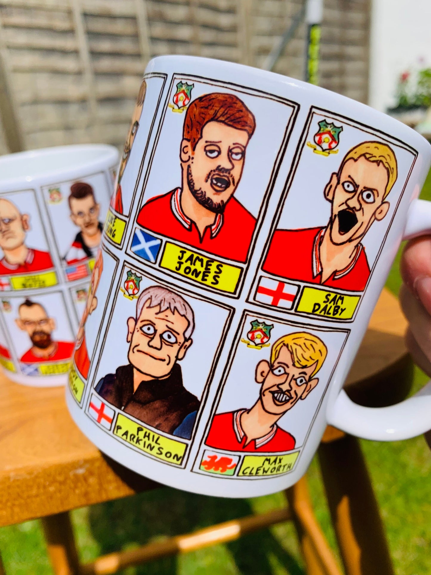 Wrexham Vol 3 No Score Draws Mug Set - Set of TWO 11oz Ceramic Mugs with Wonky Panini-style Doodles of Wrexham's 23/24 Promotion Winners