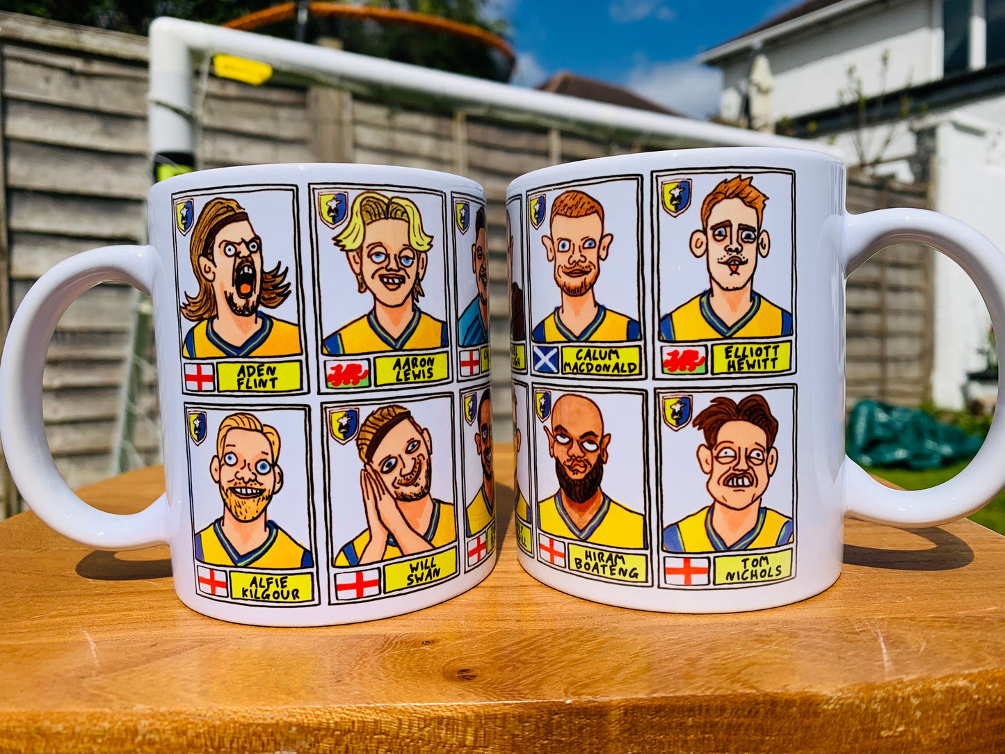 Mansfield Town No Score Draws Mug Set - Set of TWO DIFFERENT 11oz Ceramic Mugs with 24 Wonky Doodles of MTFC's 23/24 Promotion Winners