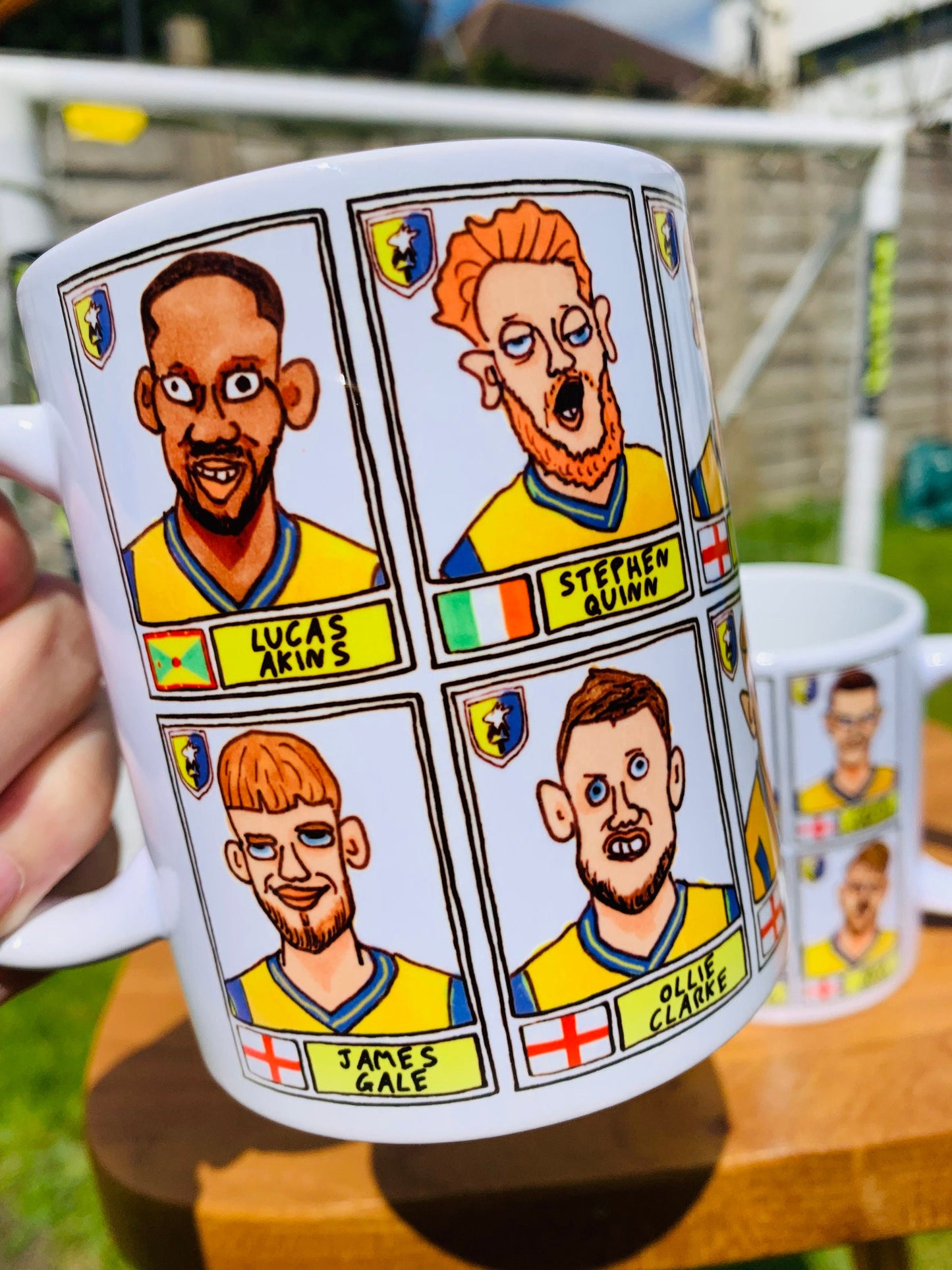 Mansfield Town No Score Draws Mug Set - Set of TWO DIFFERENT 11oz Ceramic Mugs with 24 Wonky Doodles of MTFC's 23/24 Promotion Winners