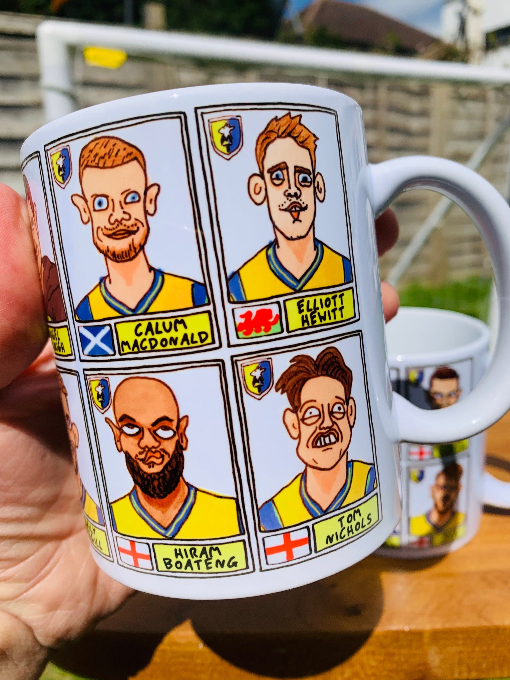 Mansfield Town No Score Draws Mug Set - Set of TWO DIFFERENT 11oz Ceramic Mugs with 24 Wonky Doodles of MTFC's 23/24 Promotion Winners