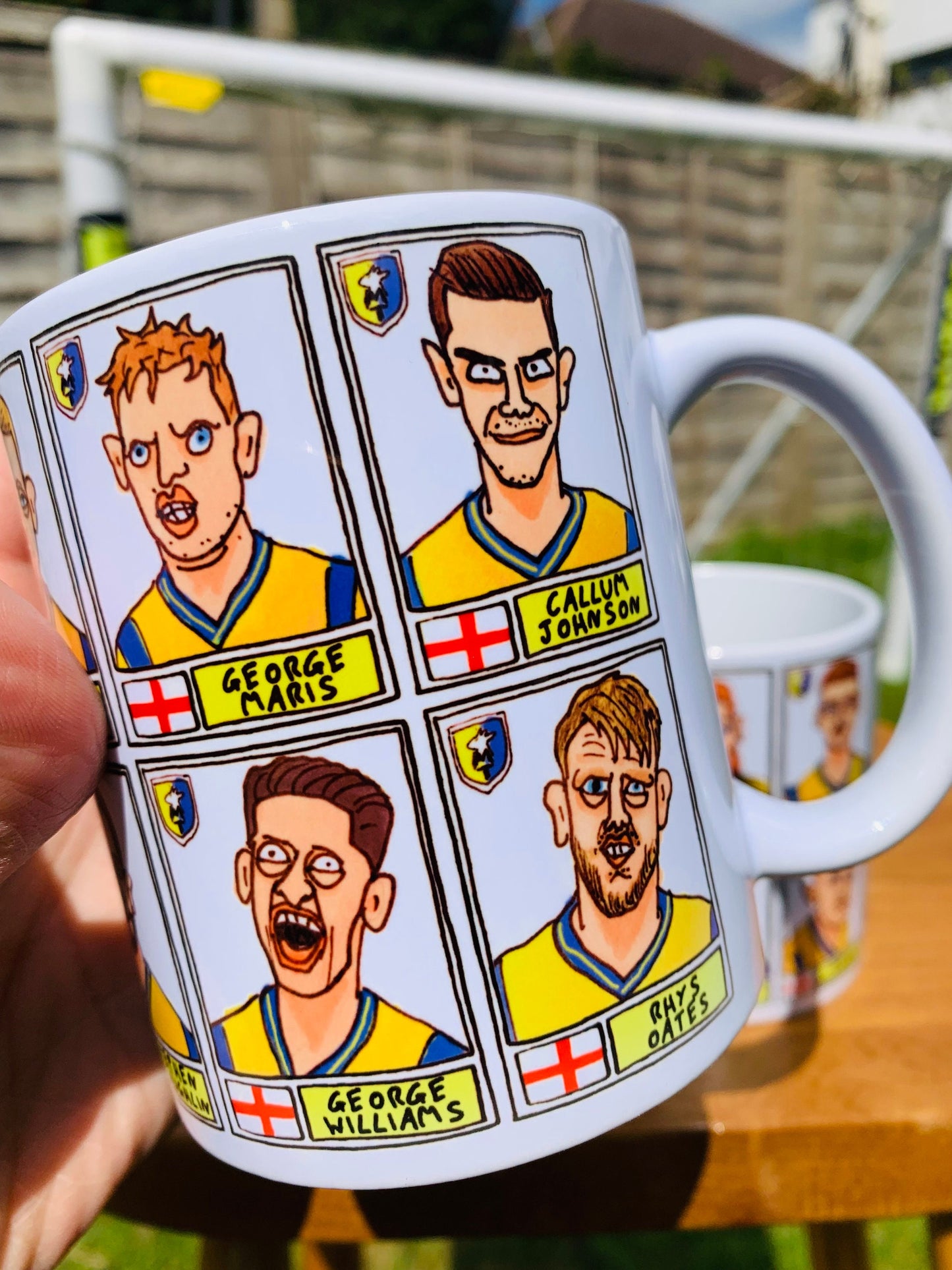 Mansfield Town No Score Draws Mug Set - Set of TWO DIFFERENT 11oz Ceramic Mugs with 24 Wonky Doodles of MTFC's 23/24 Promotion Winners