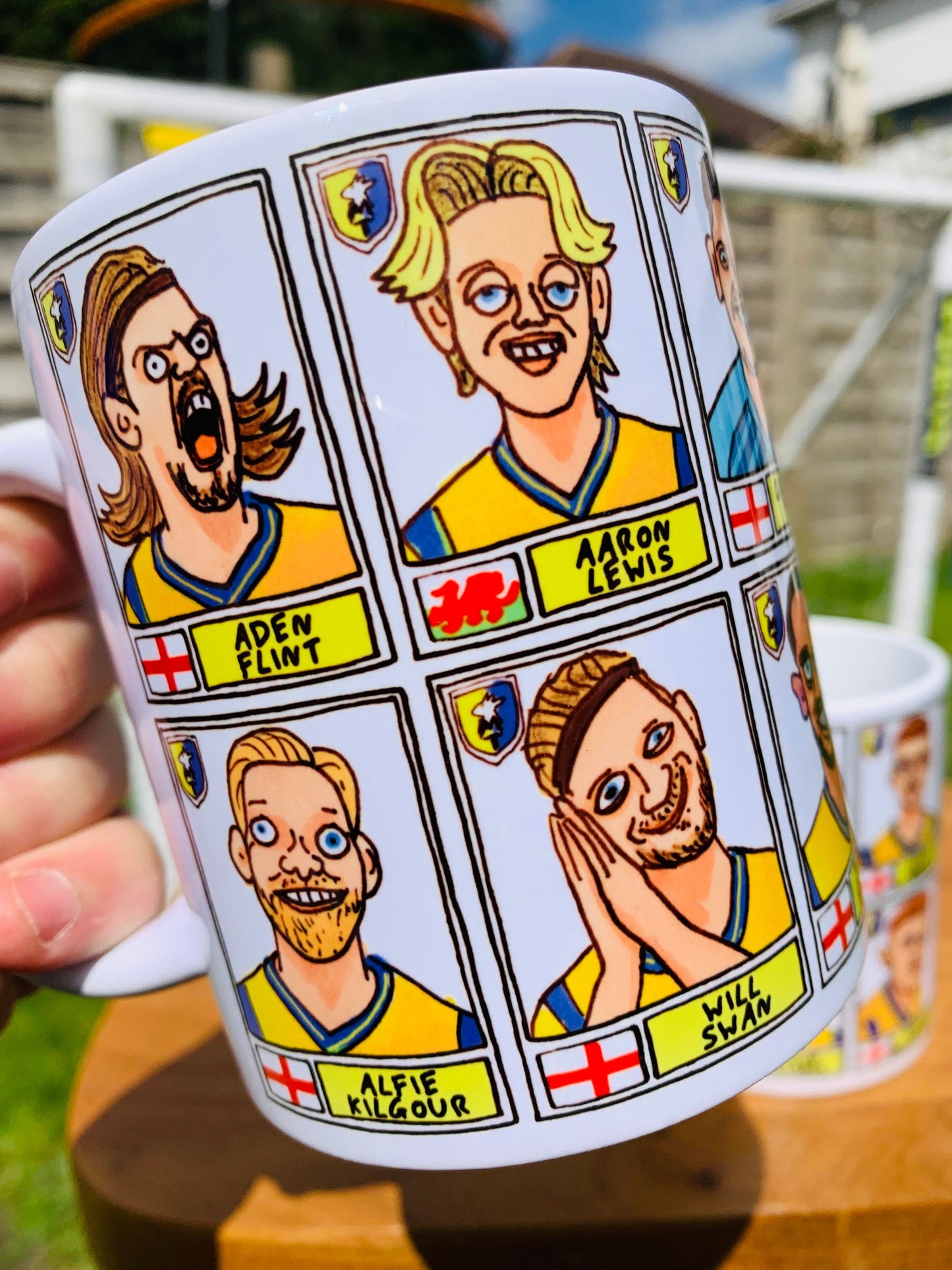 Mansfield Town No Score Draws Mug Set - Set of TWO DIFFERENT 11oz Ceramic Mugs with 24 Wonky Doodles of MTFC's 23/24 Promotion Winners