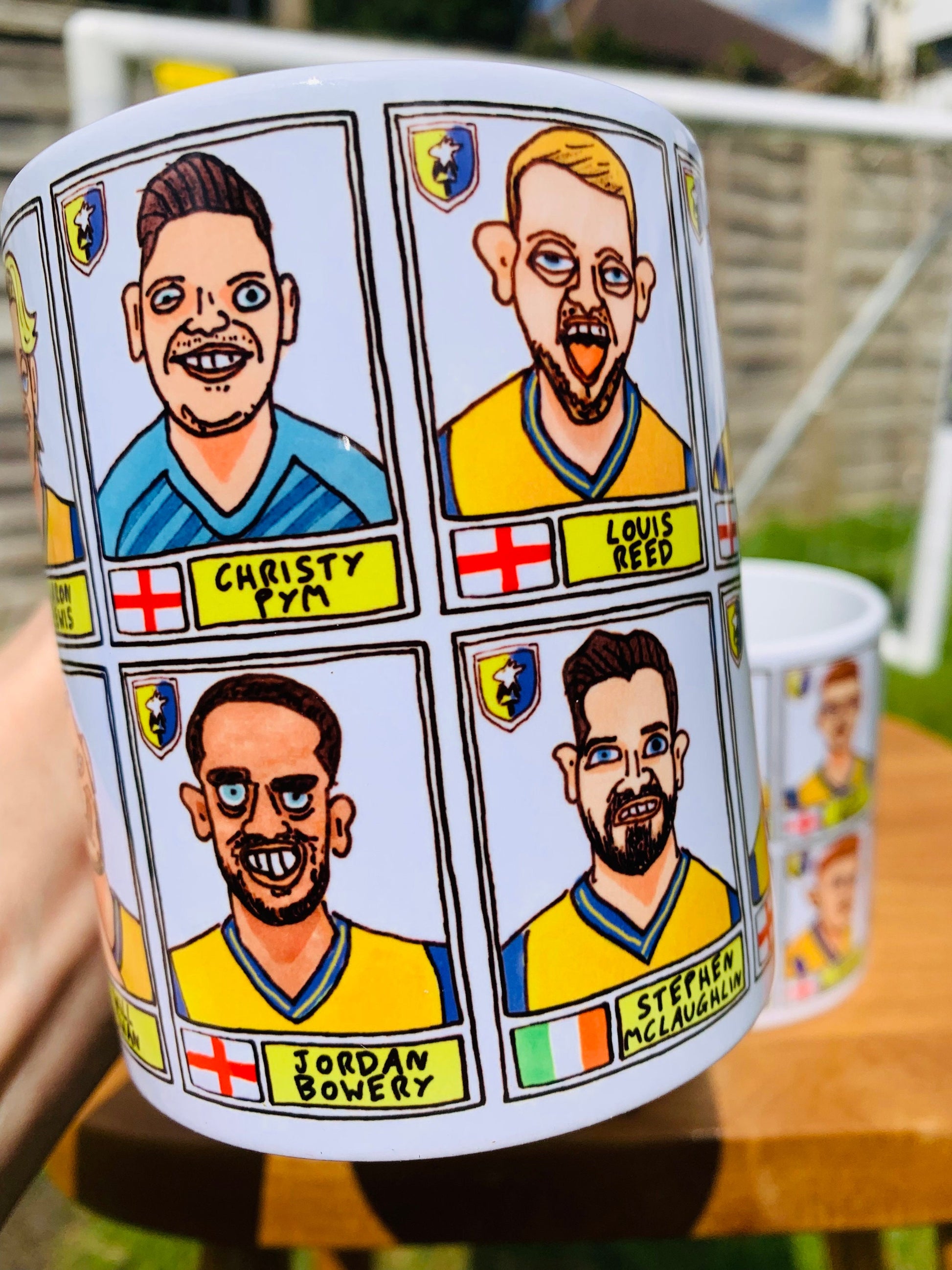 Mansfield Town No Score Draws Mug Set - Set of TWO DIFFERENT 11oz Ceramic Mugs with 24 Wonky Doodles of MTFC's 23/24 Promotion Winners