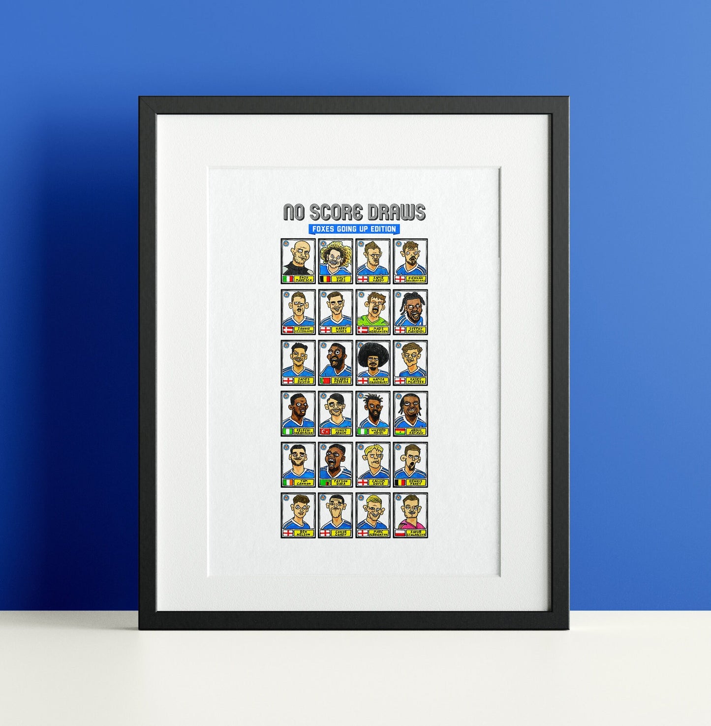 Leicester City Vol 3 - No Score Draws Foxes Going Up Edition - A3 print of 24 Wonky Panini-style Doodles Of LCFC's 23-24 Promotion Winners