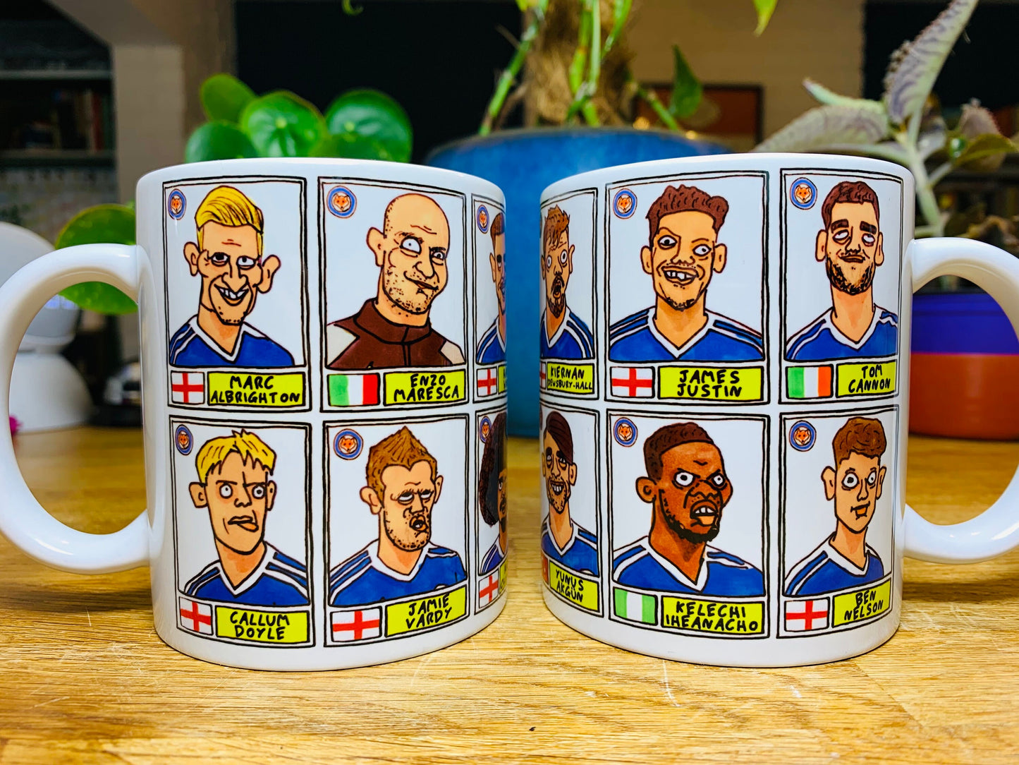 Leicester City Vol 3 No Score Draws Mug Set - Set of TWO DIFFERENT 11oz Ceramic Mugs with 24 Wonky Panini-style Doodles of LCFC's 23-24 Team