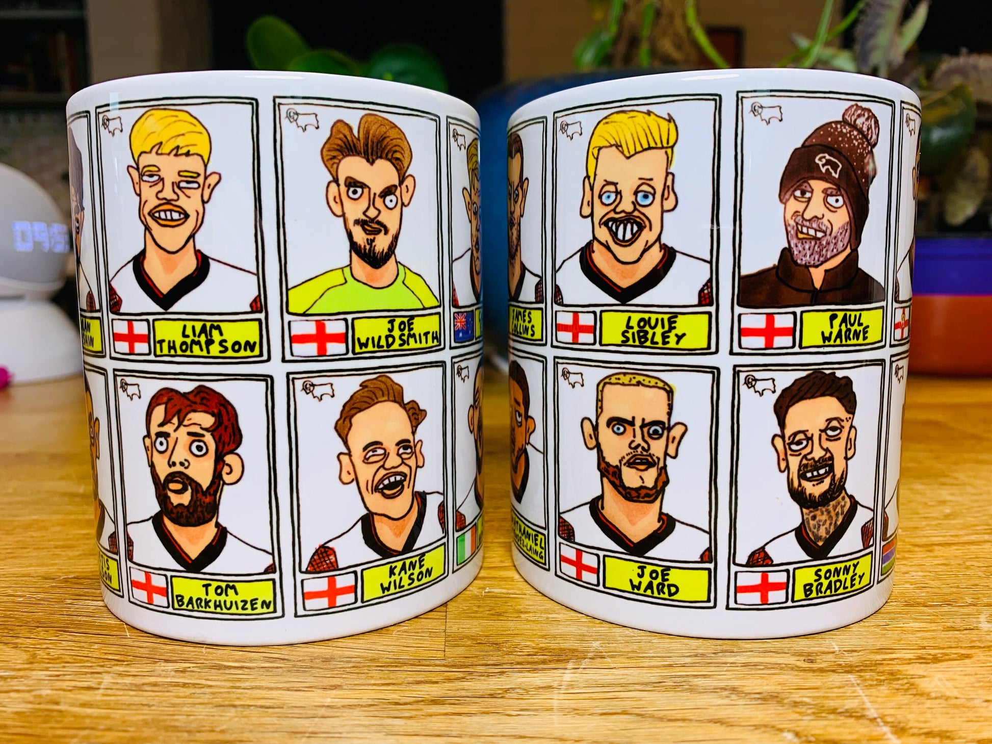 Derby County Vol 3 No Score Draws Mug Set - Set of TWO DIFFERENT 11oz Mugs with Wonky Panini-Doodles of DCFC's's 23/24 Promotion Winners