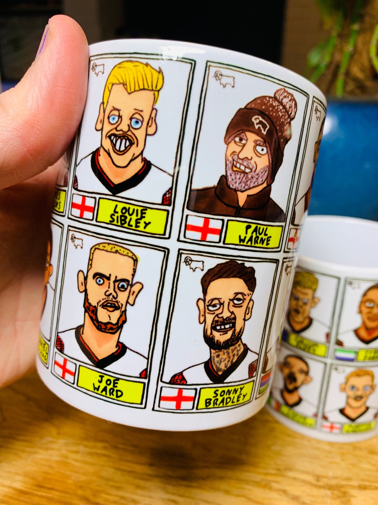 Derby County Vol 3 No Score Draws Mug Set - Set of TWO DIFFERENT 11oz Mugs with Wonky Panini-Doodles of DCFC's's 23/24 Promotion Winners