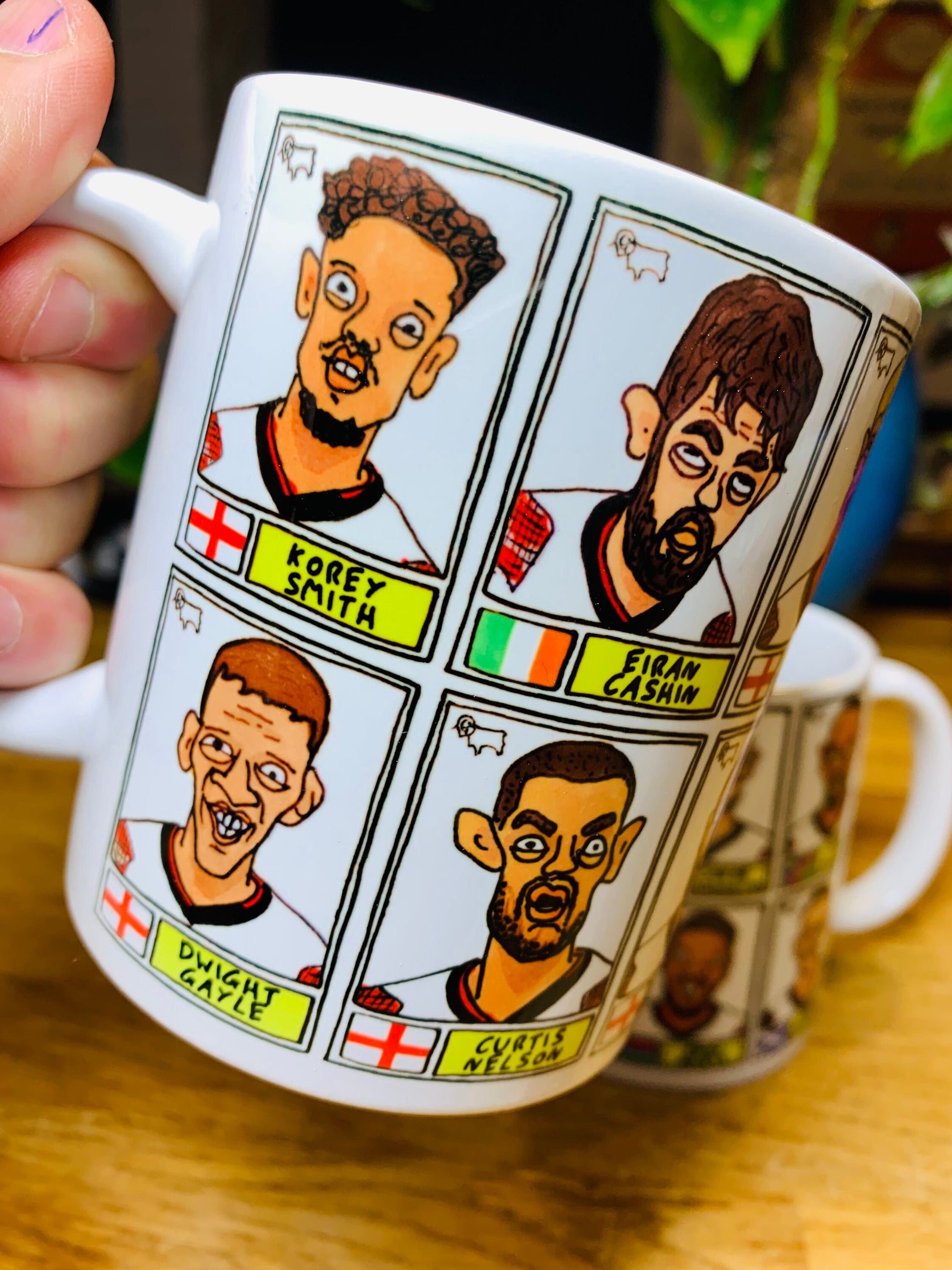 Derby County Vol 3 No Score Draws Mug Set - Set of TWO DIFFERENT 11oz Mugs with Wonky Panini-Doodles of DCFC's's 23/24 Promotion Winners