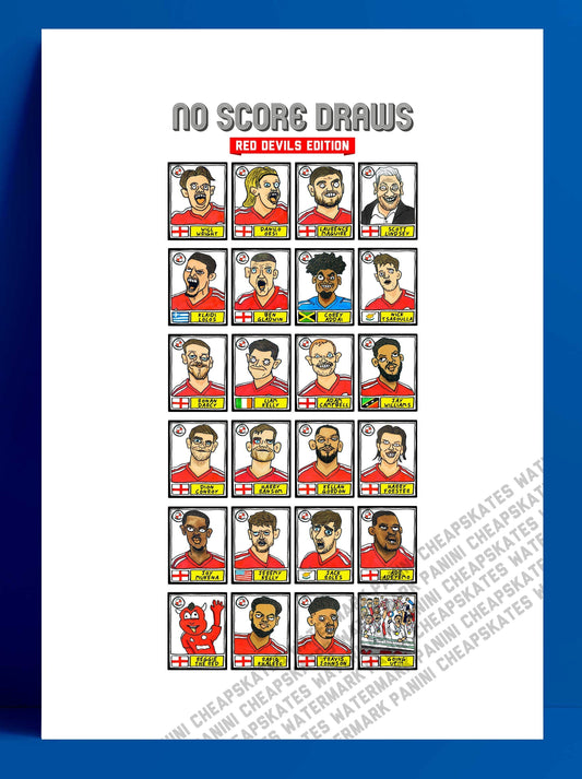 Crawley Town - No Score Draws Red Devils Edition - A3 print of 24 hand-drawn Wonky Panini-style Doodles Of CTFC's 23-24 Promotion Winners