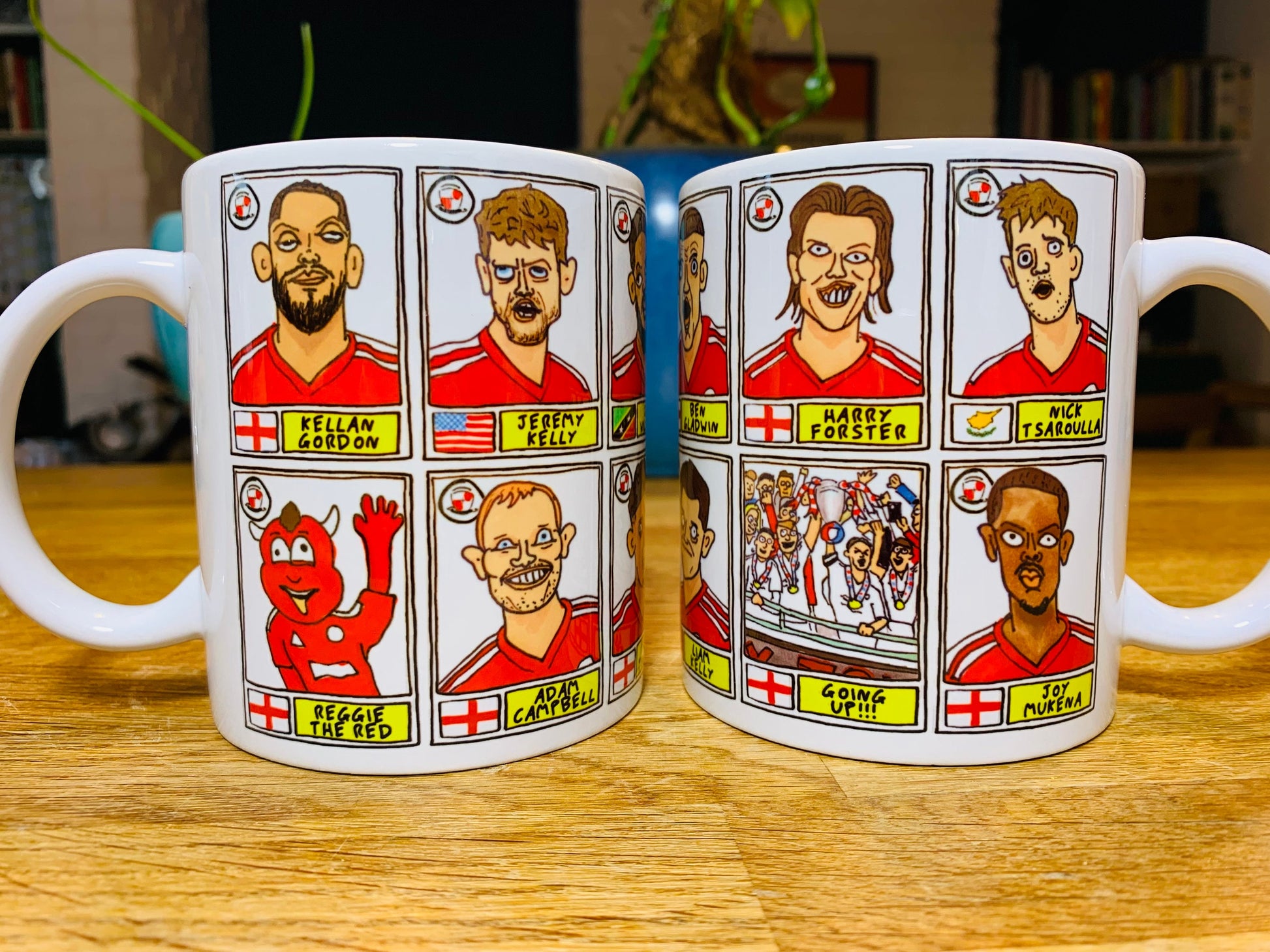 Crawley Town No Score Draws Mug Set - Set of TWO 11oz Mugs with Wonky Panini-style No Score Draws Doodles of CTFC's 23/24 Playoff-Winners