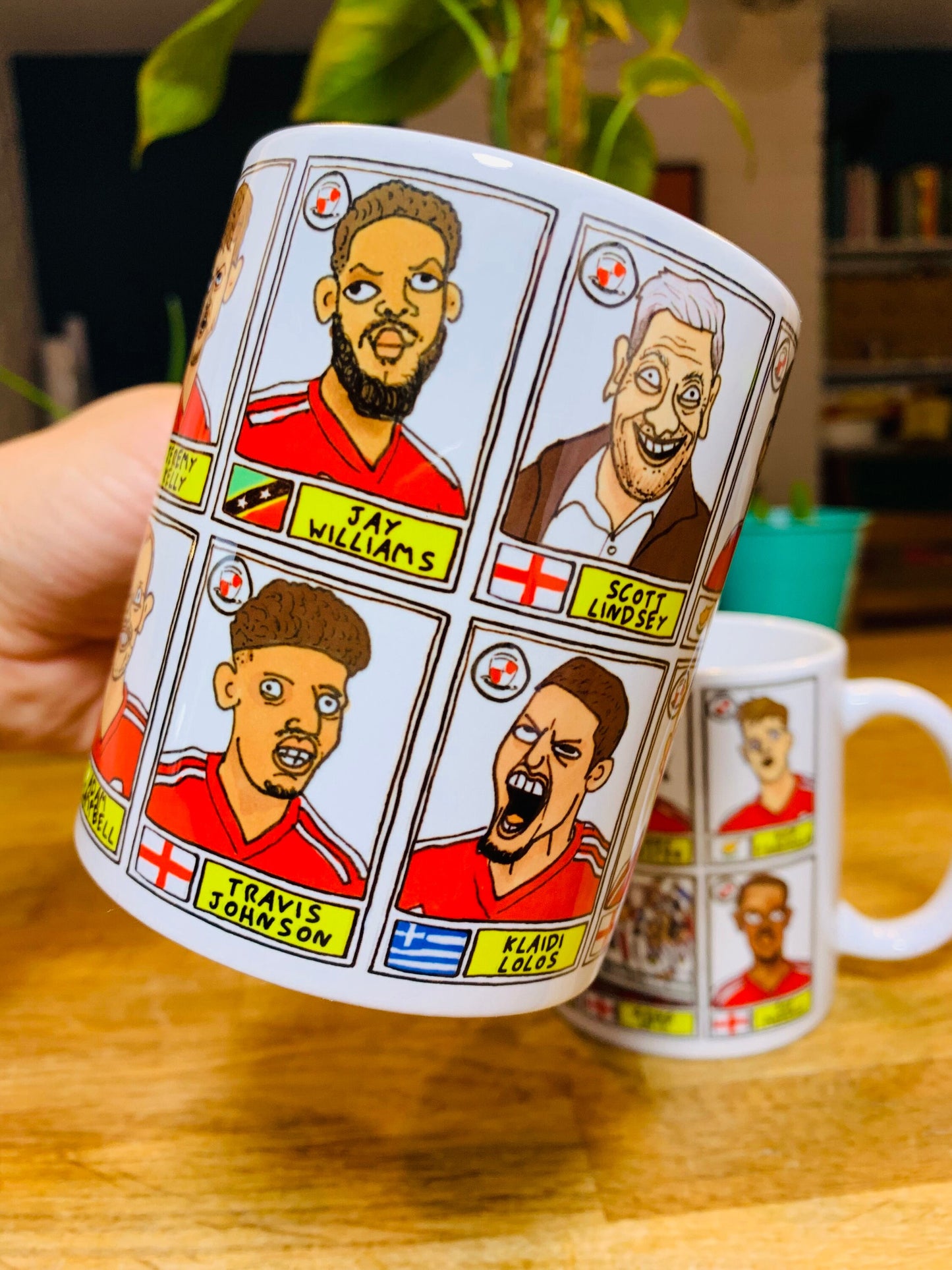 Crawley Town No Score Draws Mug Set - Set of TWO 11oz Mugs with Wonky Panini-style No Score Draws Doodles of CTFC's 23/24 Playoff-Winners