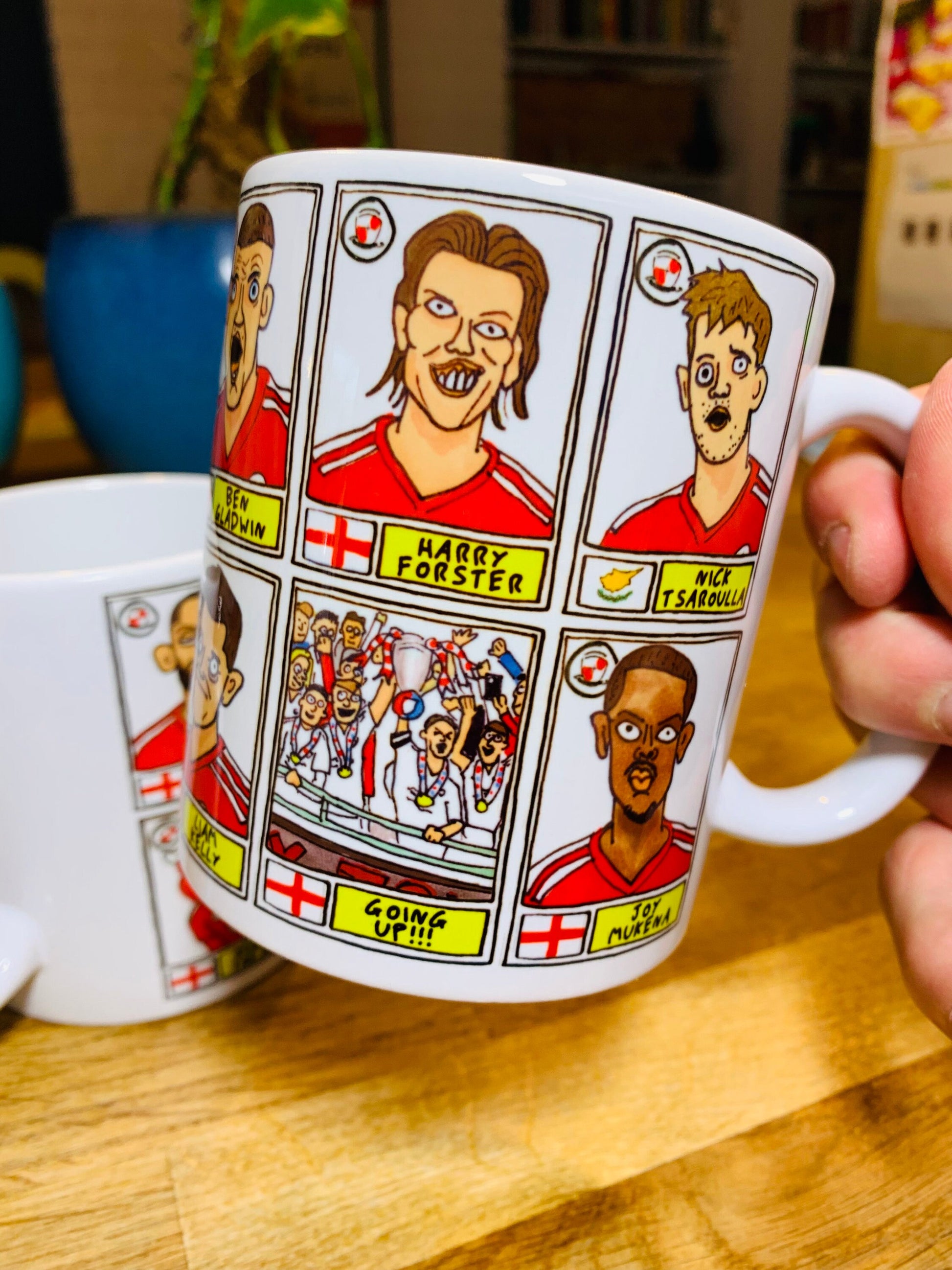 Crawley Town No Score Draws Mug Set - Set of TWO 11oz Mugs with Wonky Panini-style No Score Draws Doodles of CTFC's 23/24 Playoff-Winners