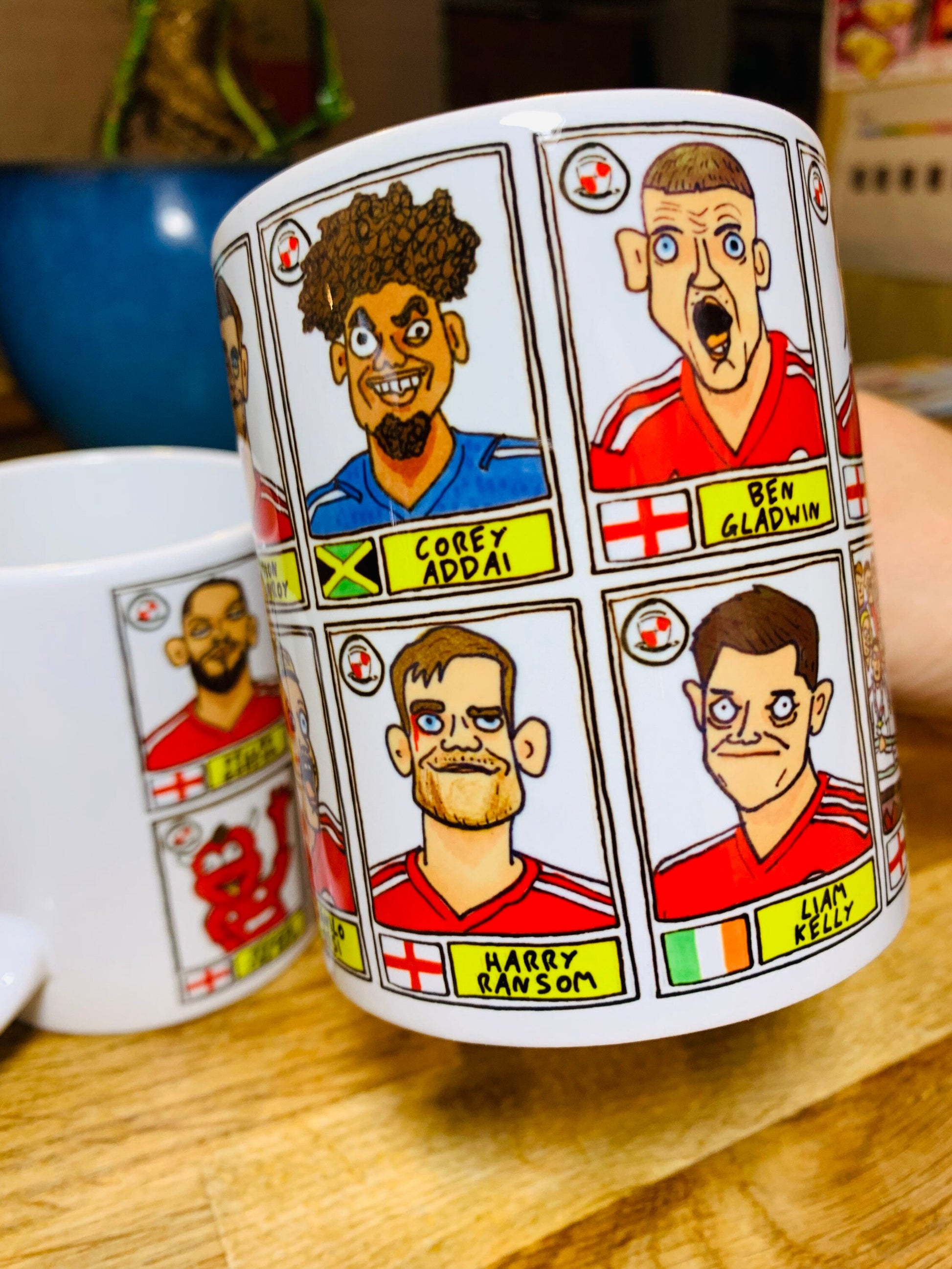 Crawley Town No Score Draws Mug Set - Set of TWO 11oz Mugs with Wonky Panini-style No Score Draws Doodles of CTFC's 23/24 Playoff-Winners