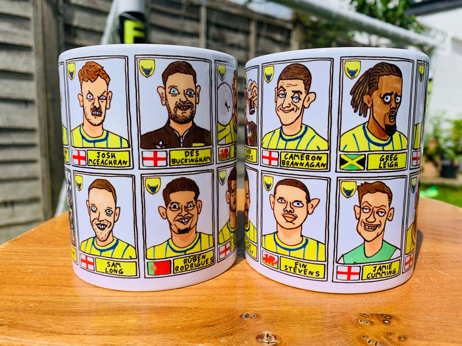 Oxford United Vol 2 No Score Draws Mug Set - Set of TWO DIFFERENT 11oz Mugs with Wonky Panini-style Doodles of OUFC's 23/24 Playoff-Winners