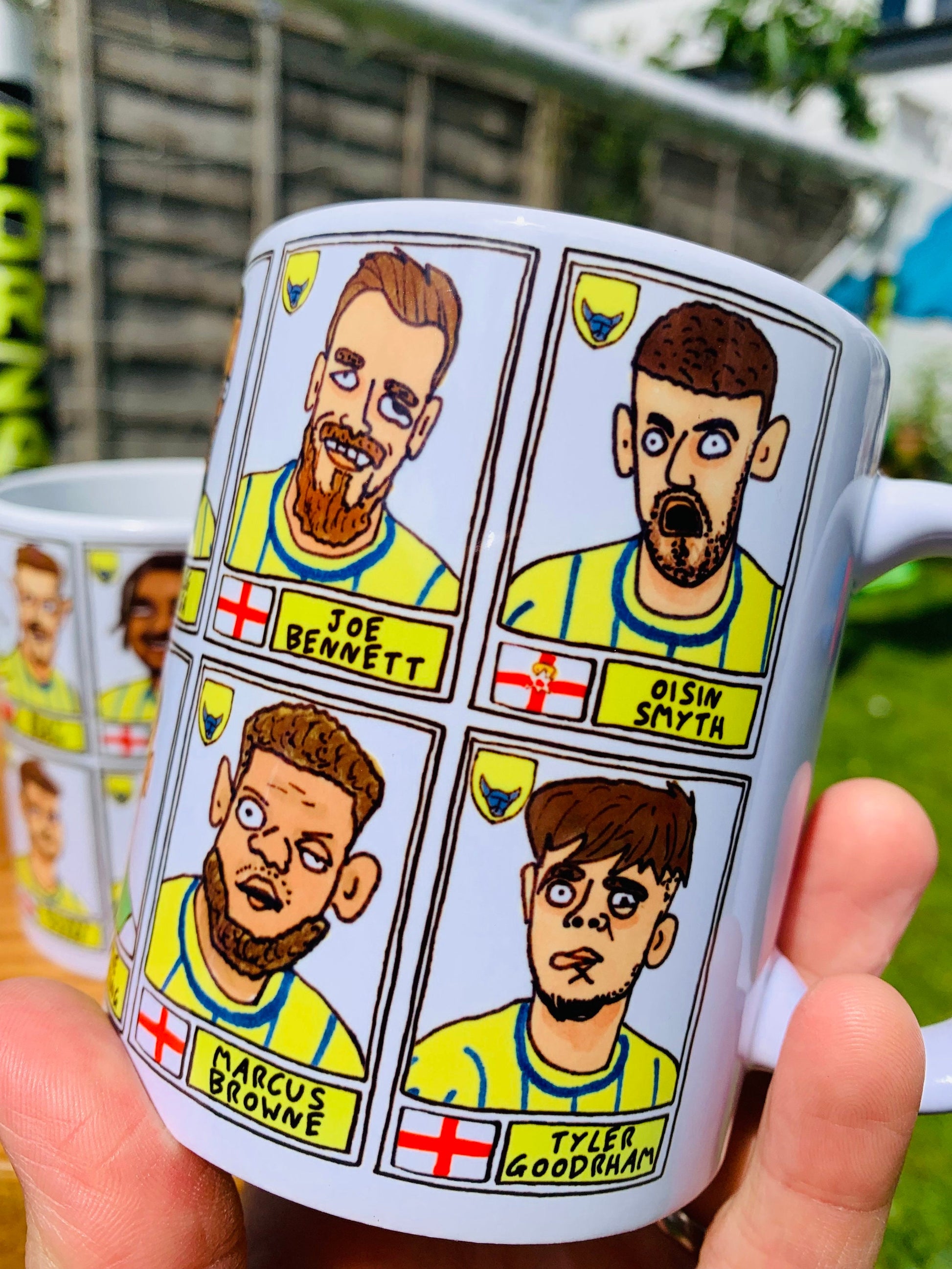 Oxford United Vol 2 No Score Draws Mug Set - Set of TWO DIFFERENT 11oz Mugs with Wonky Panini-style Doodles of OUFC's 23/24 Playoff-Winners