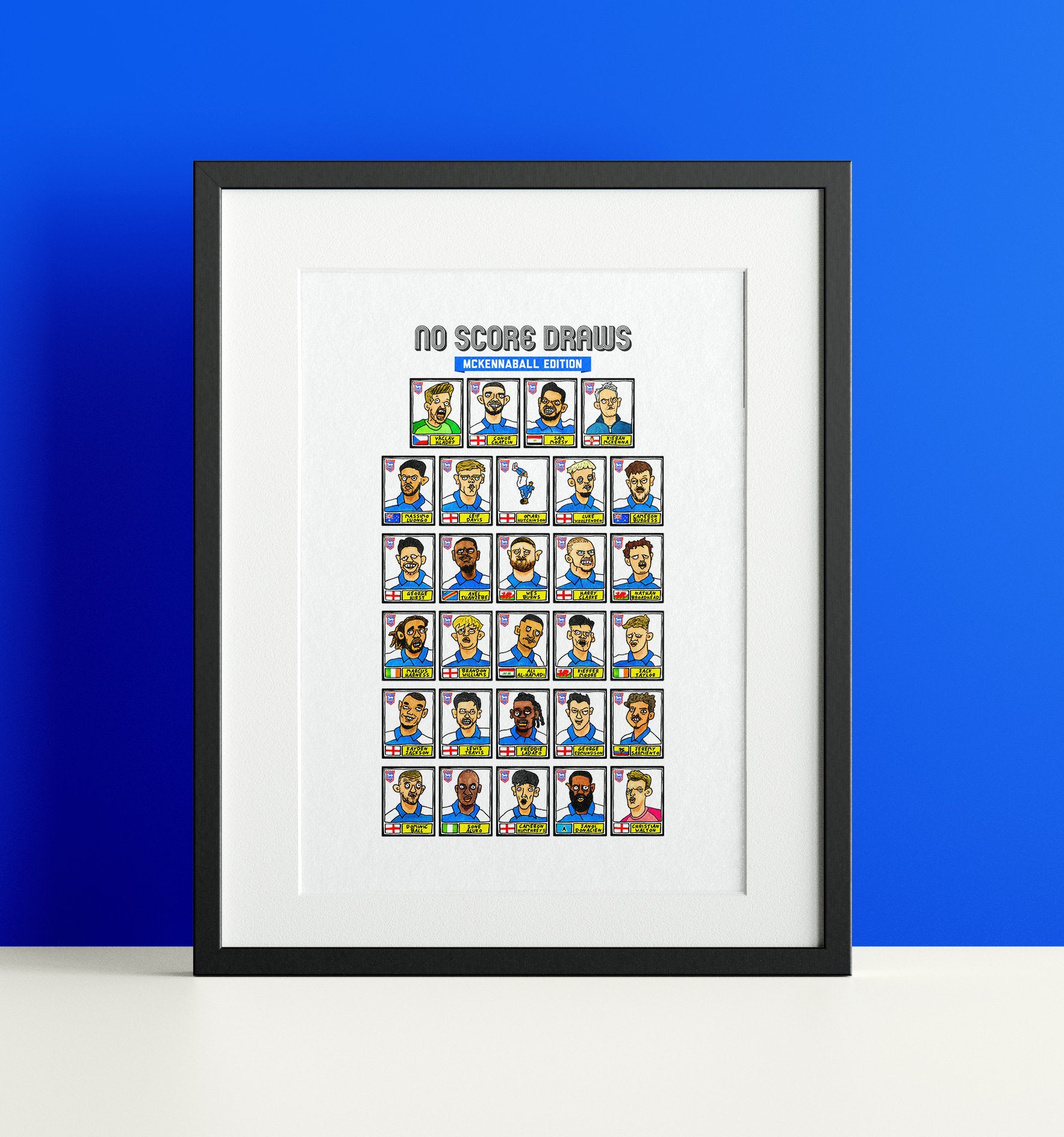 Ipswich Town Vol 3 - No Score Draws McKennaball Edition - A3 print of 29 Wonky Panini-style Doodles Of ITFC's Heroic 23-24 Promotion Winners