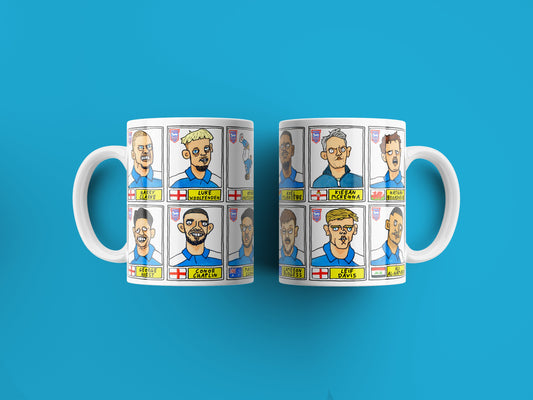 Ipswich Town Vol 3 No Score Draws Mug Set - Set of TWO DIFFERENT 11oz Ceramic Mugs with 24 Wonky Panini-style Doodles of ITFC's 23-24 Team