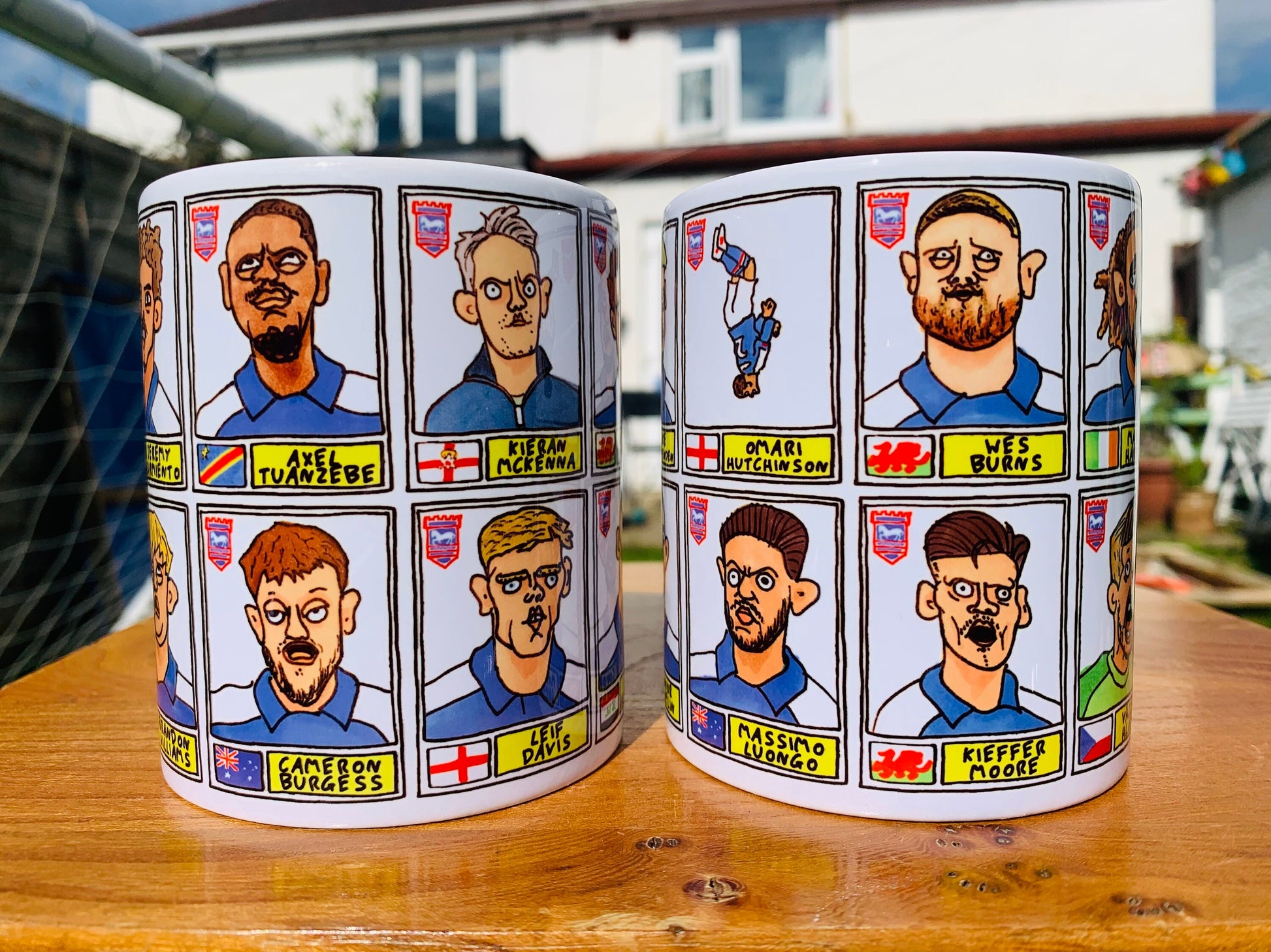 Ipswich Town Vol 3 No Score Draws Mug Set - Set of TWO DIFFERENT 11oz Ceramic Mugs with 24 Wonky Panini-style Doodles of ITFC's 23-24 Team