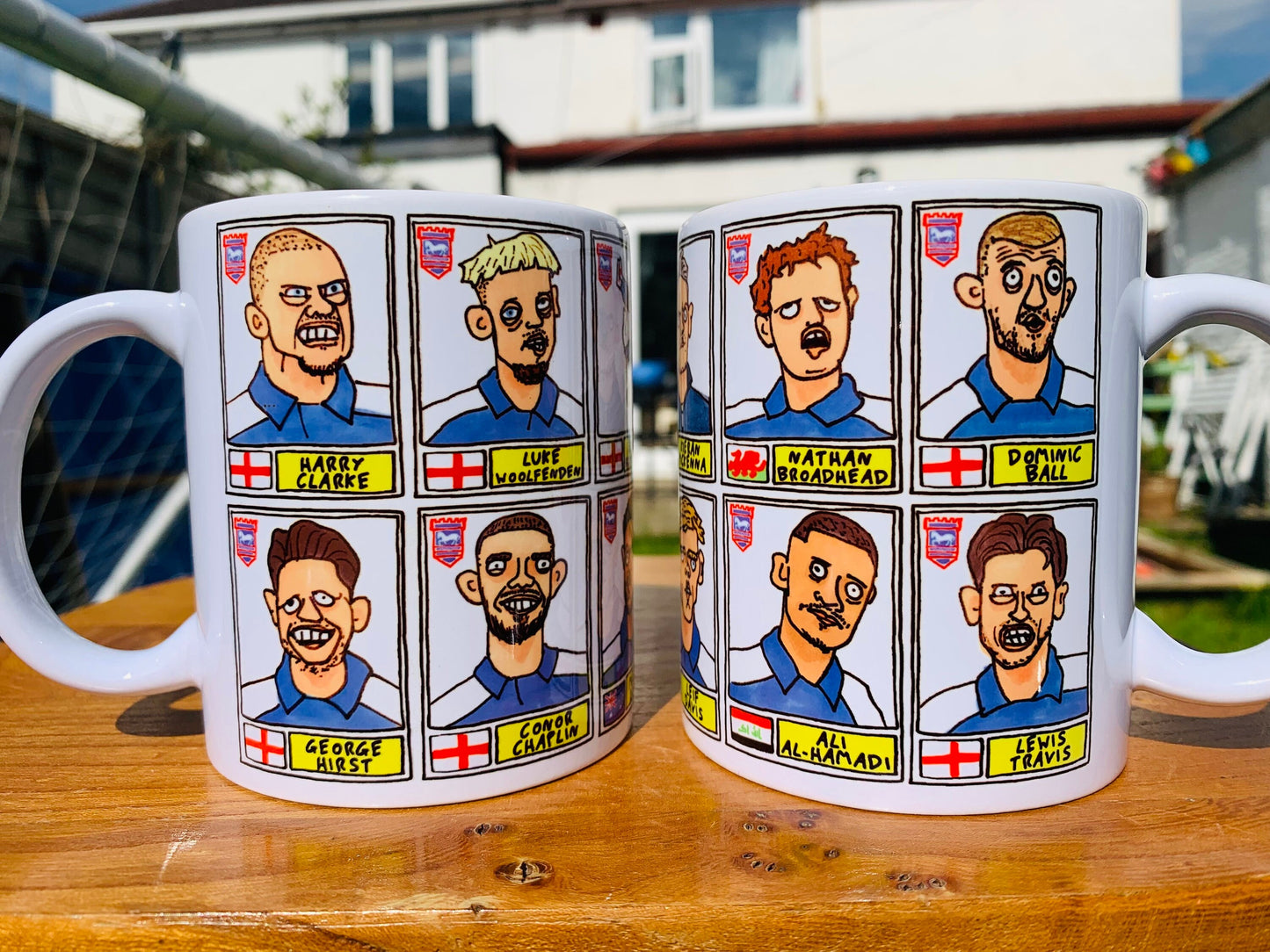 Ipswich Town Vol 3 No Score Draws Mug Set - Set of TWO DIFFERENT 11oz Ceramic Mugs with 24 Wonky Panini-style Doodles of ITFC's 23-24 Team