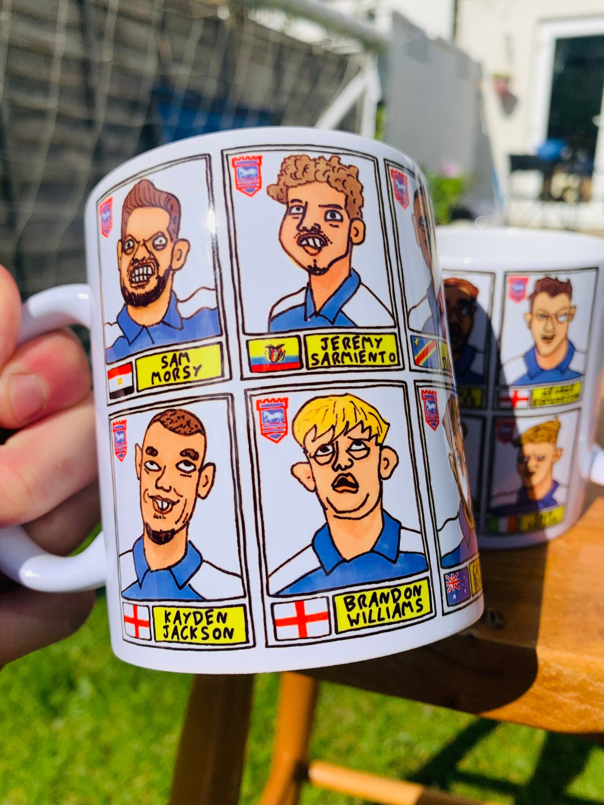 Ipswich Town Vol 3 No Score Draws Mug Set - Set of TWO DIFFERENT 11oz Ceramic Mugs with 24 Wonky Panini-style Doodles of ITFC's 23-24 Team