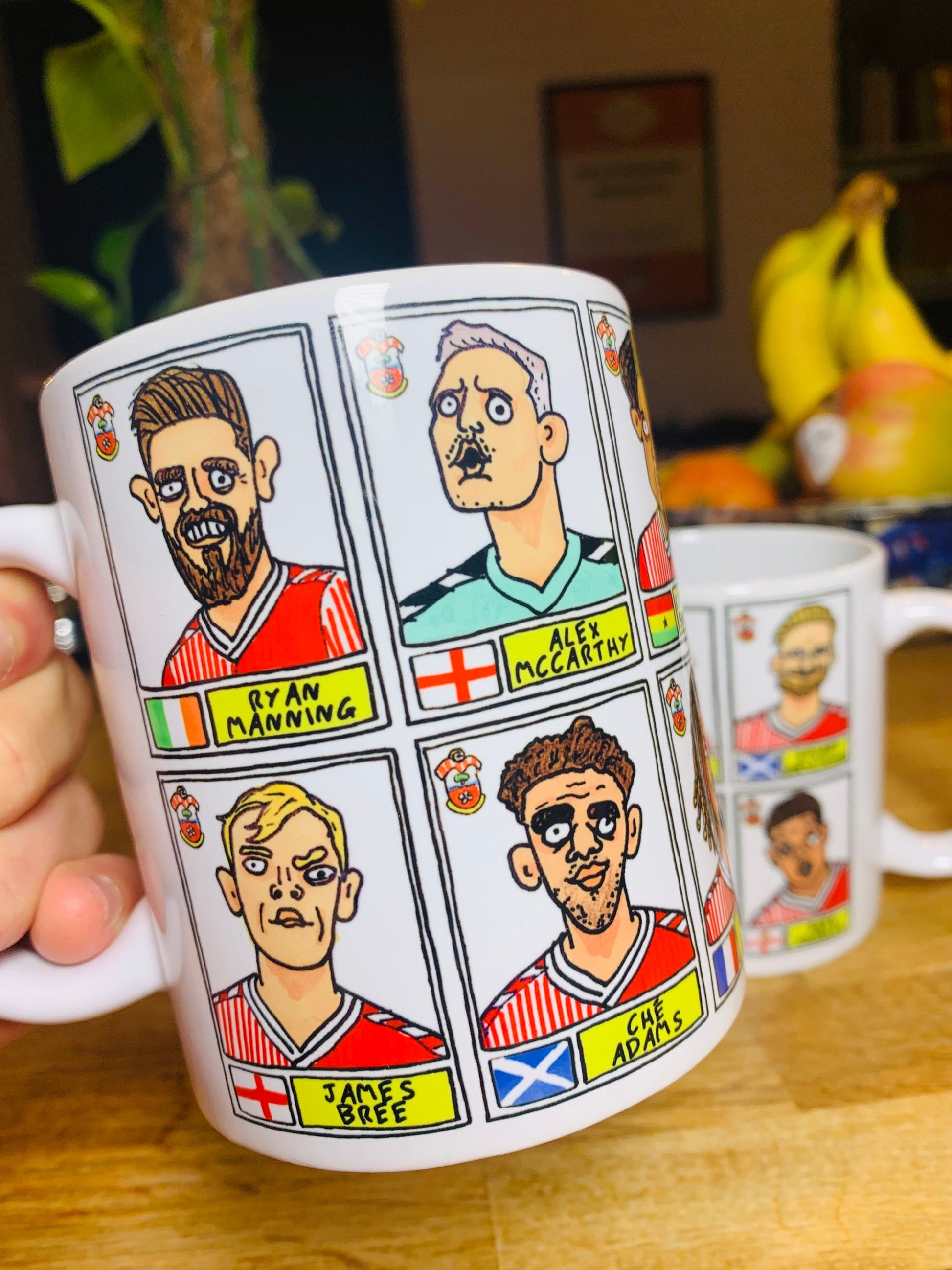 Southampton Vol 2 No Score Draws Mug Set - Set of TWO DIFFERENT 11oz Ceramic Mugs with Wonky Panini-doodles of Saints' 23/24 Playoff Winners