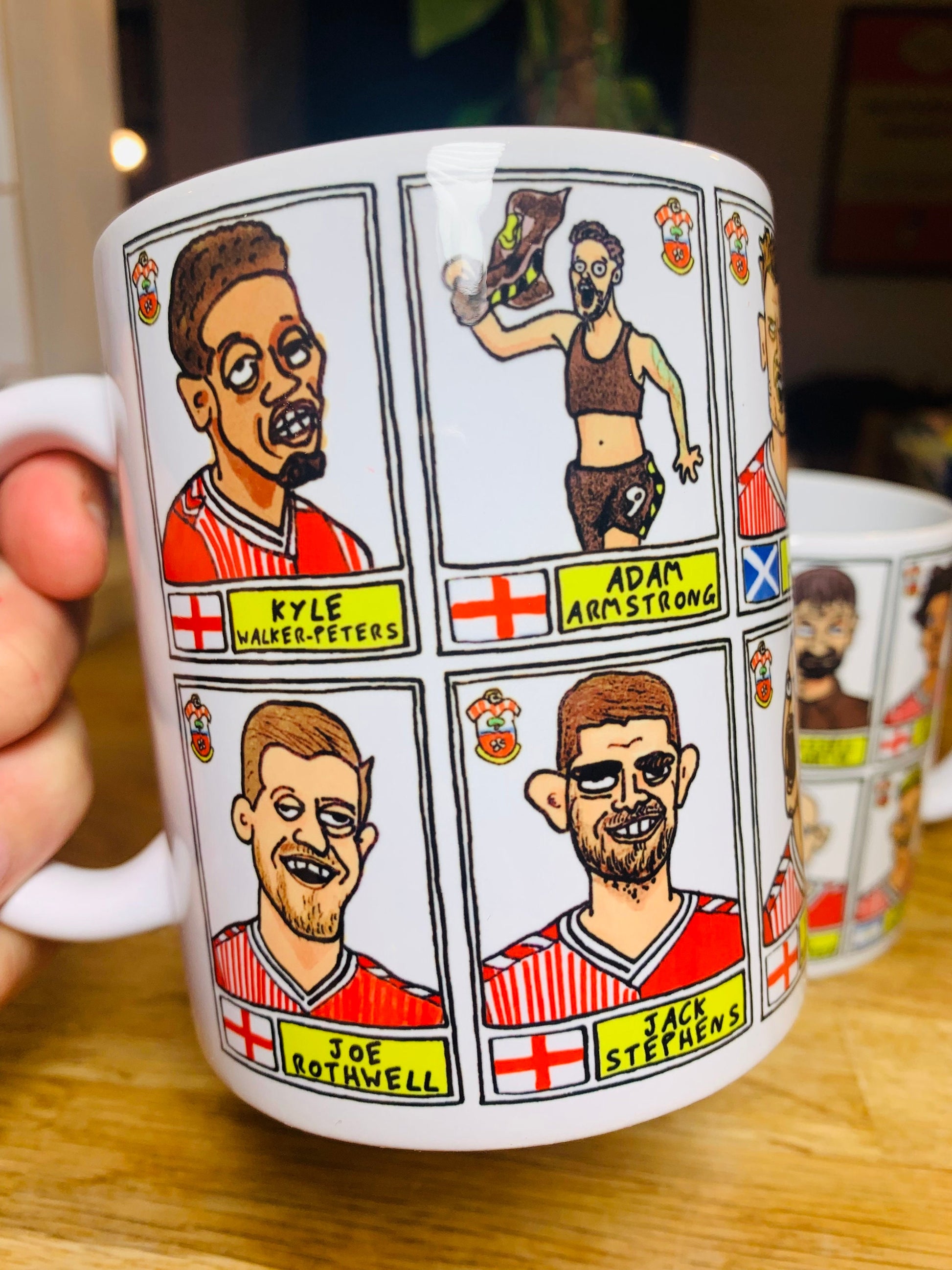 Southampton Vol 2 No Score Draws Mug Set - Set of TWO DIFFERENT 11oz Ceramic Mugs with Wonky Panini-doodles of Saints' 23/24 Playoff Winners