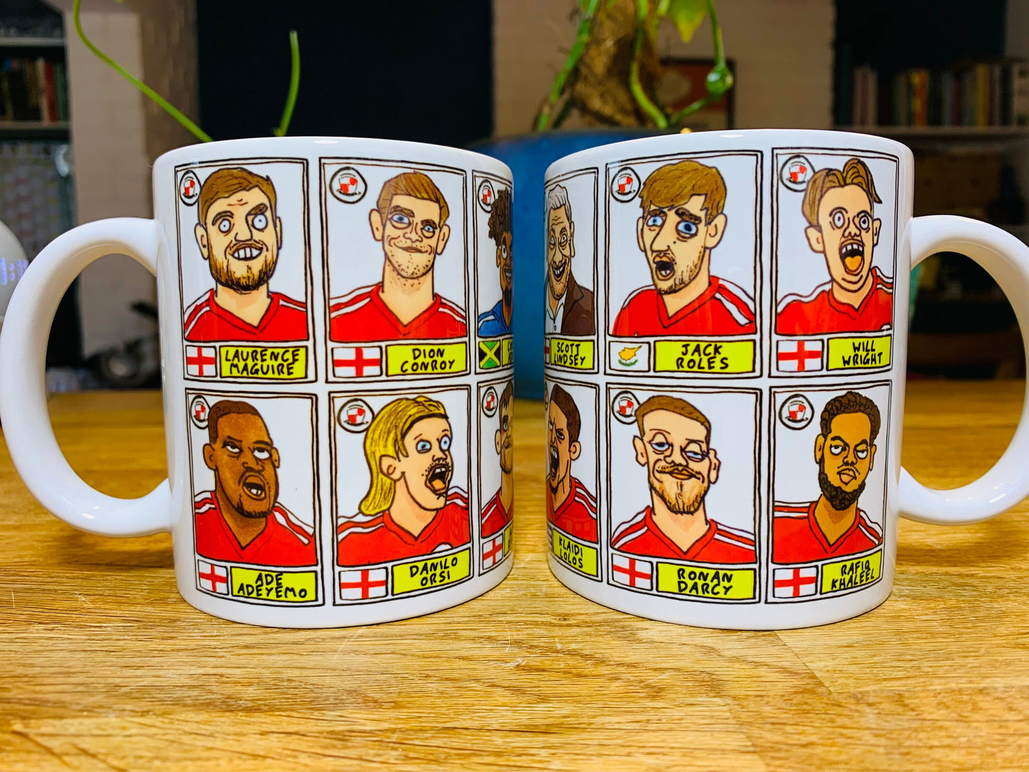 Crawley Town No Score Draws Mug Set - Set of TWO 11oz Mugs with Wonky Panini-style No Score Draws Doodles of CTFC's 23/24 Playoff-Winners