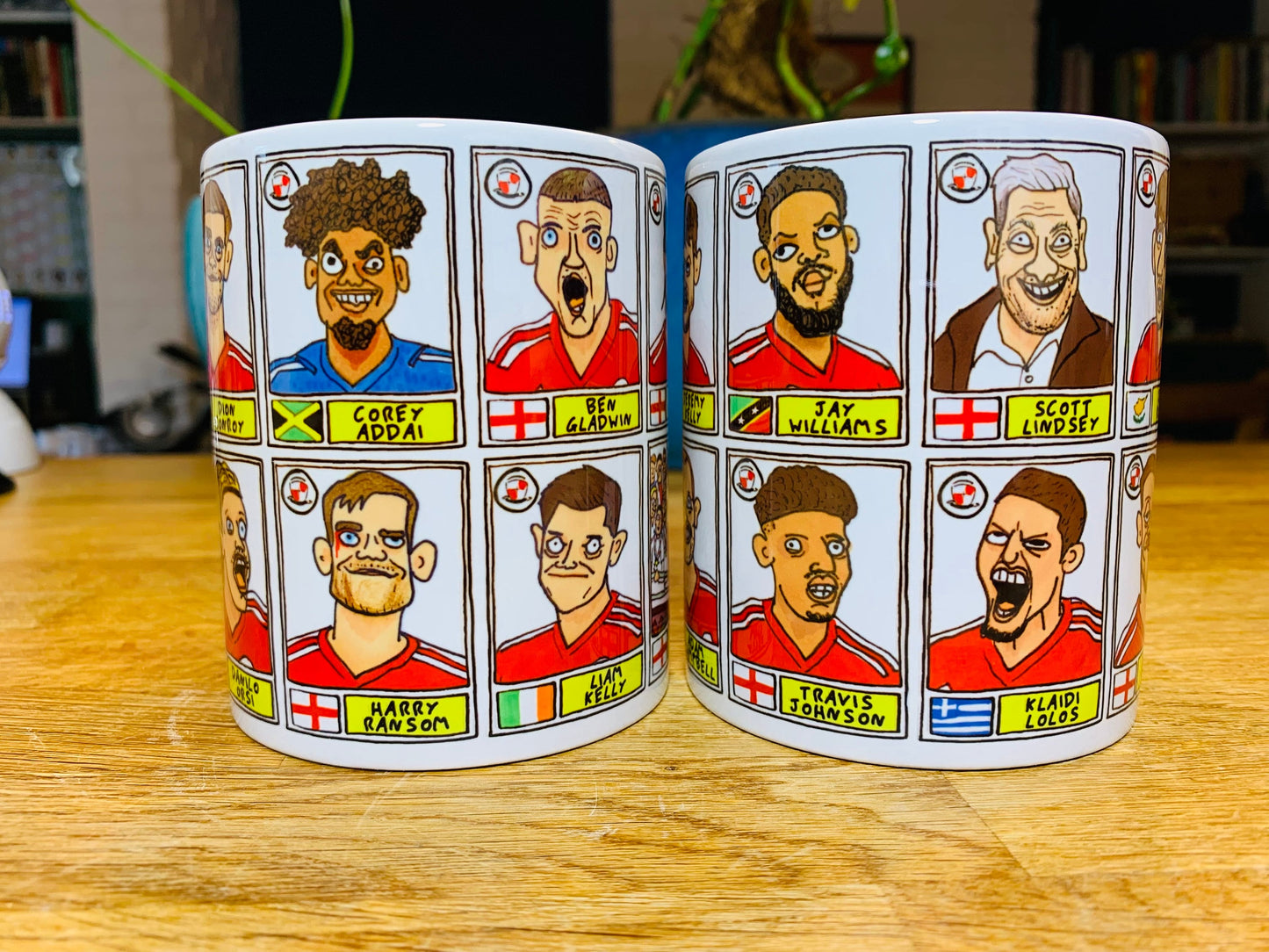 Crawley Town No Score Draws Mug Set - Set of TWO 11oz Mugs with Wonky Panini-style No Score Draws Doodles of CTFC's 23/24 Playoff-Winners