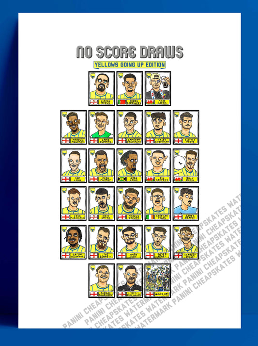 Oxford United Vol 2 - No Score Draws Yellows Going Up Edition - A3 print of 26 hand-drawn Wonky Panini-Doodles Of OUFC's 23-24 Playoff Side