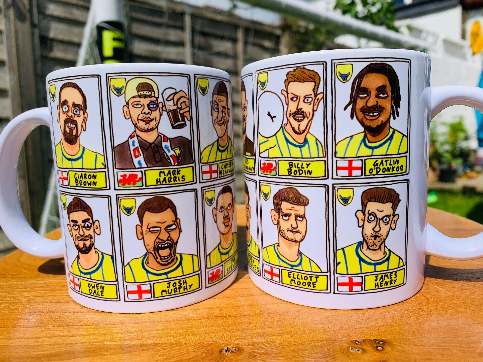 Oxford United Vol 2 No Score Draws Mug Set - Set of TWO DIFFERENT 11oz Mugs with Wonky Panini-style Doodles of OUFC's 23/24 Playoff-Winners