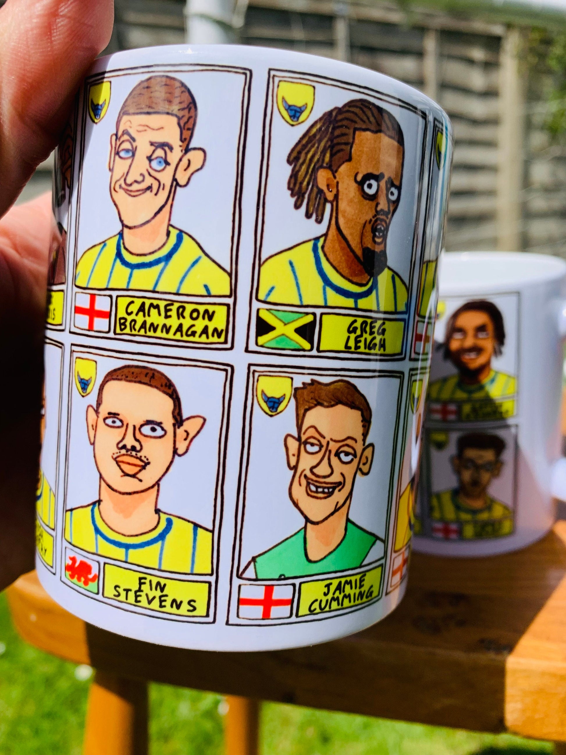 Oxford United Vol 2 No Score Draws Mug Set - Set of TWO DIFFERENT 11oz Mugs with Wonky Panini-style Doodles of OUFC's 23/24 Playoff-Winners