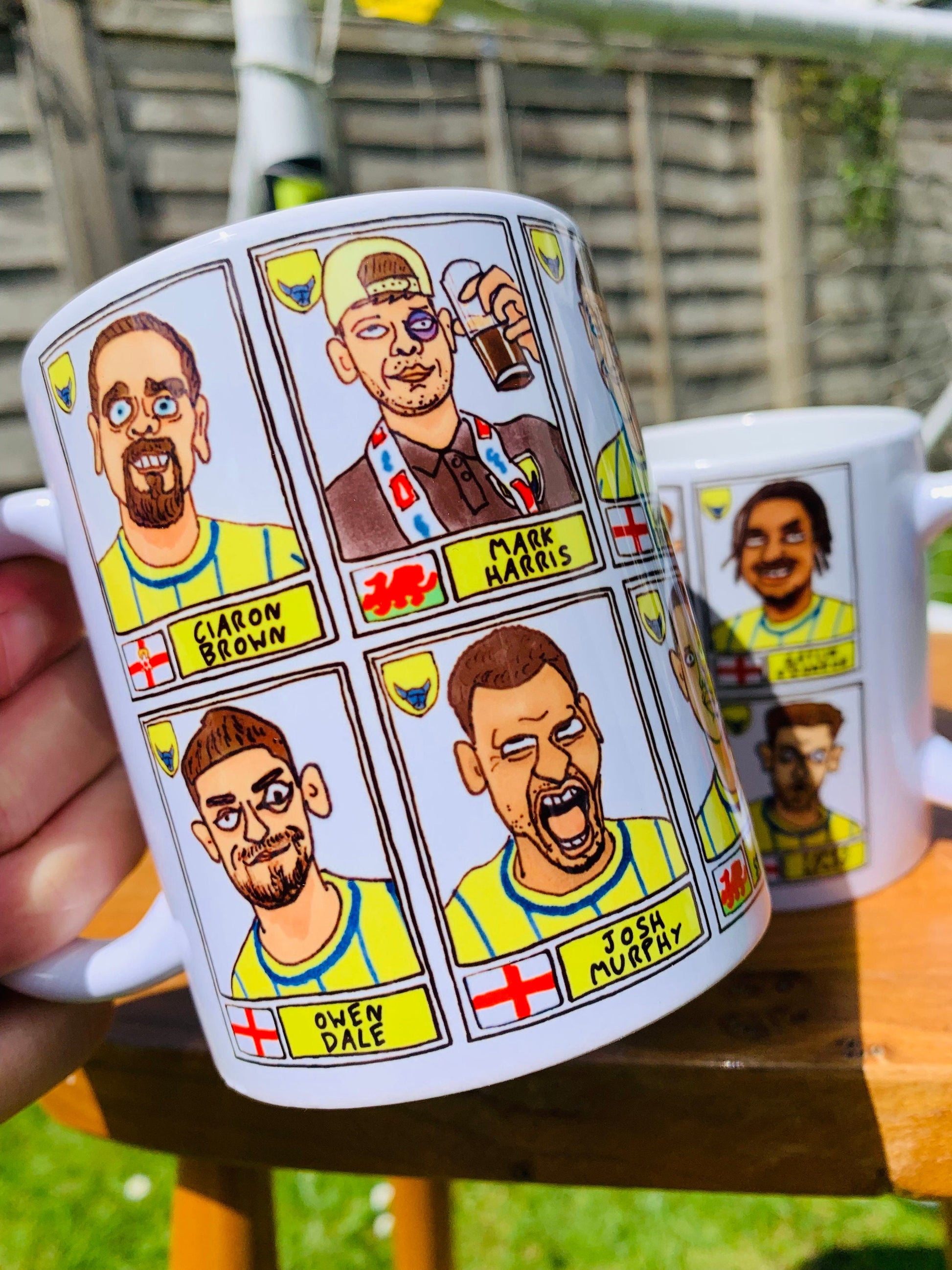 Oxford United Vol 2 No Score Draws Mug Set - Set of TWO DIFFERENT 11oz Mugs with Wonky Panini-style Doodles of OUFC's 23/24 Playoff-Winners