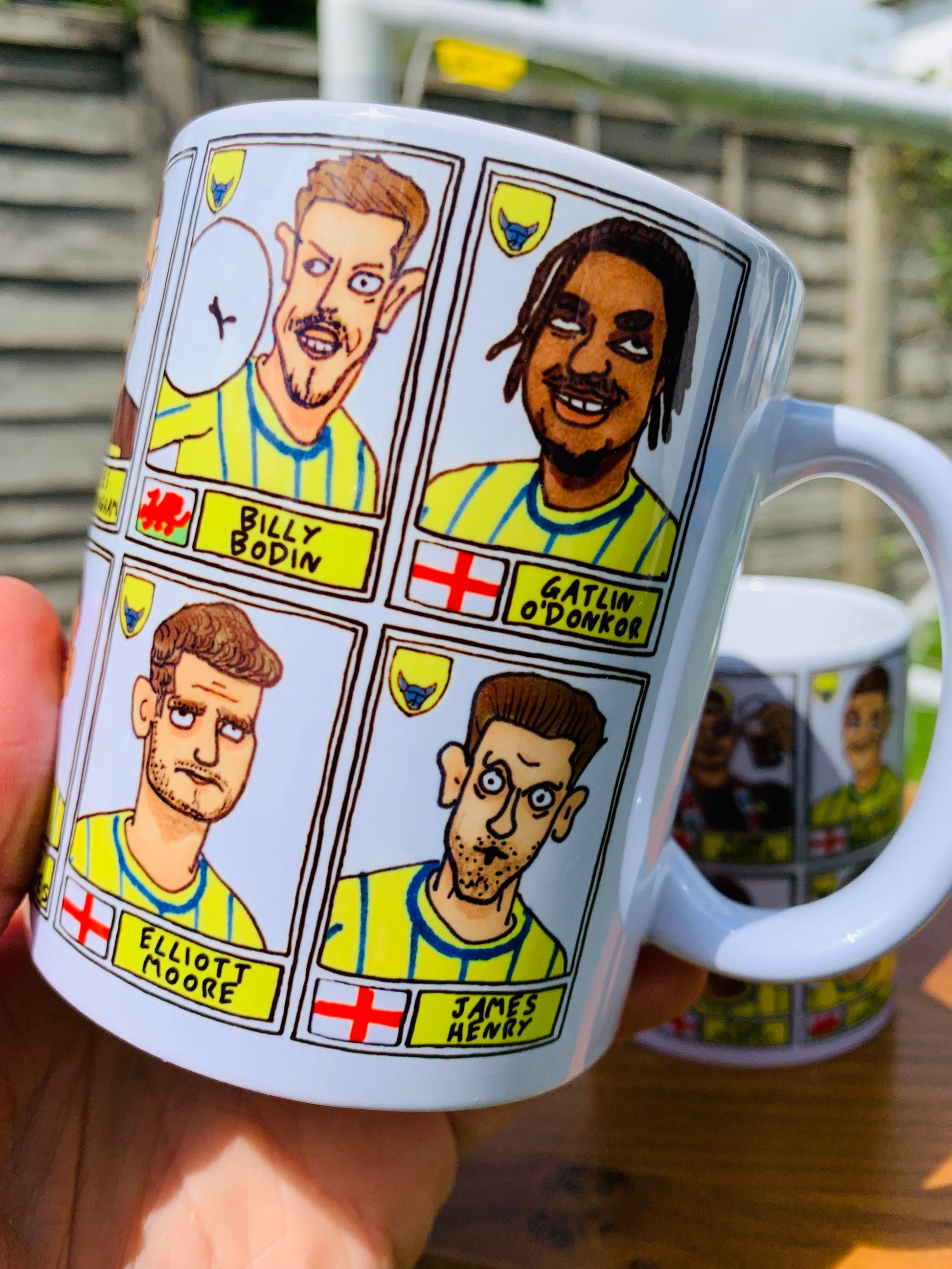 Oxford United Vol 2 No Score Draws Mug Set - Set of TWO DIFFERENT 11oz Mugs with Wonky Panini-style Doodles of OUFC's 23/24 Playoff-Winners