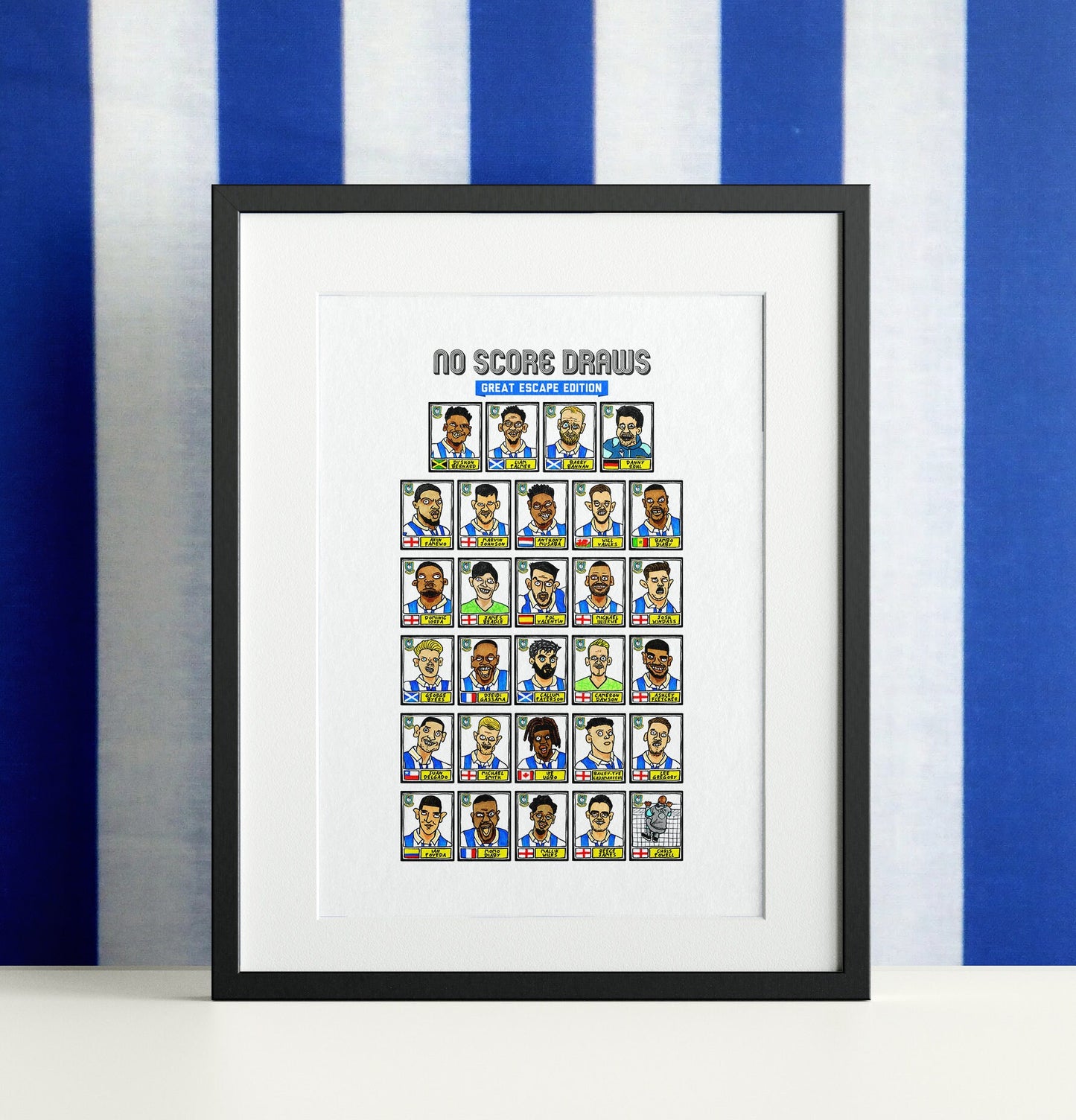 Sheffield Wednesday Vol 3 - No Score Draws Great Escape Edition - A3 print of 29 hand-drawn Wonky Panini-Doodles of Danny Rohl's 23/24 SWFC