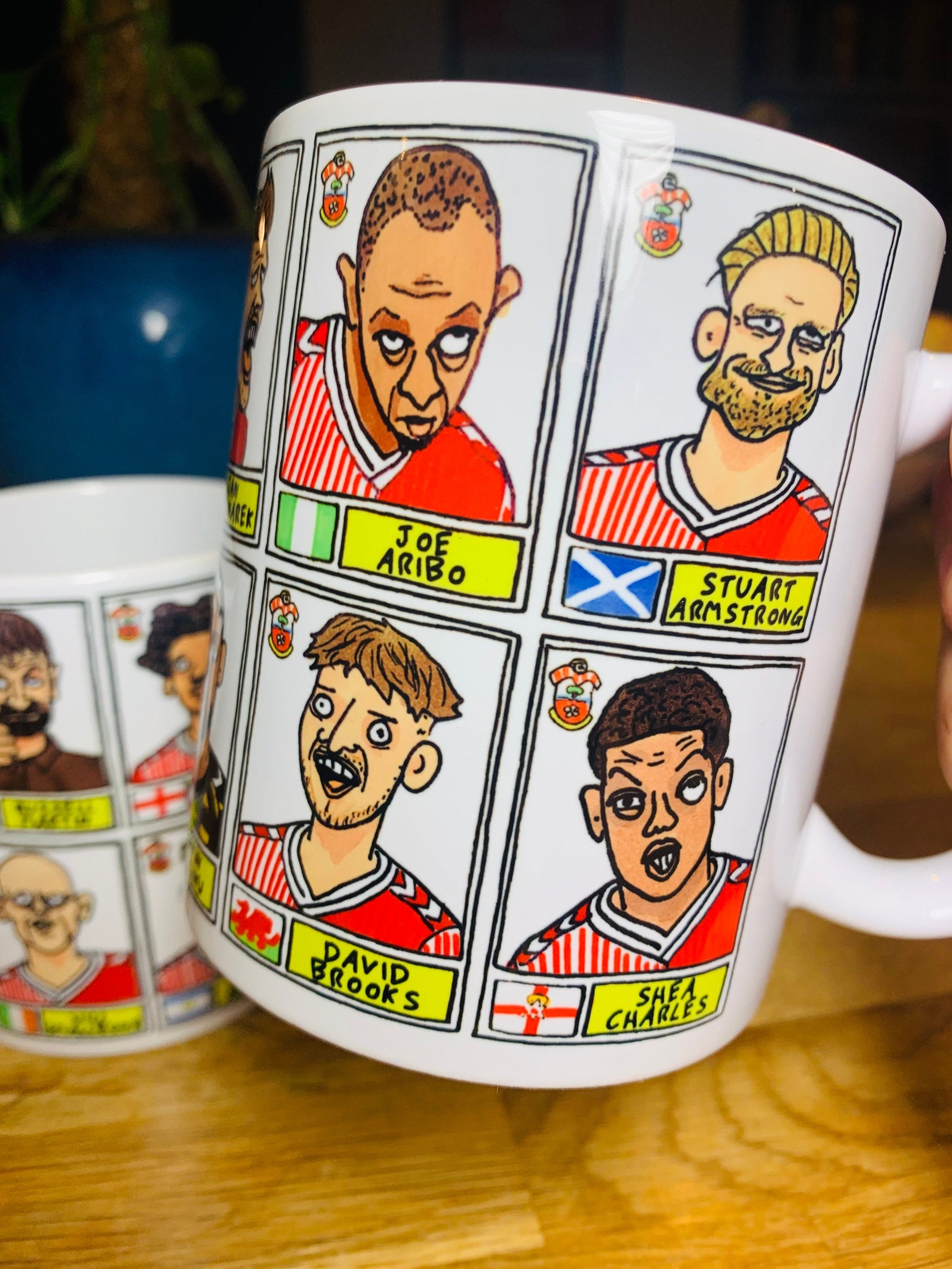 Southampton Vol 2 No Score Draws Mug Set - Set of TWO DIFFERENT 11oz Ceramic Mugs with Wonky Panini-doodles of Saints' 23/24 Playoff Winners