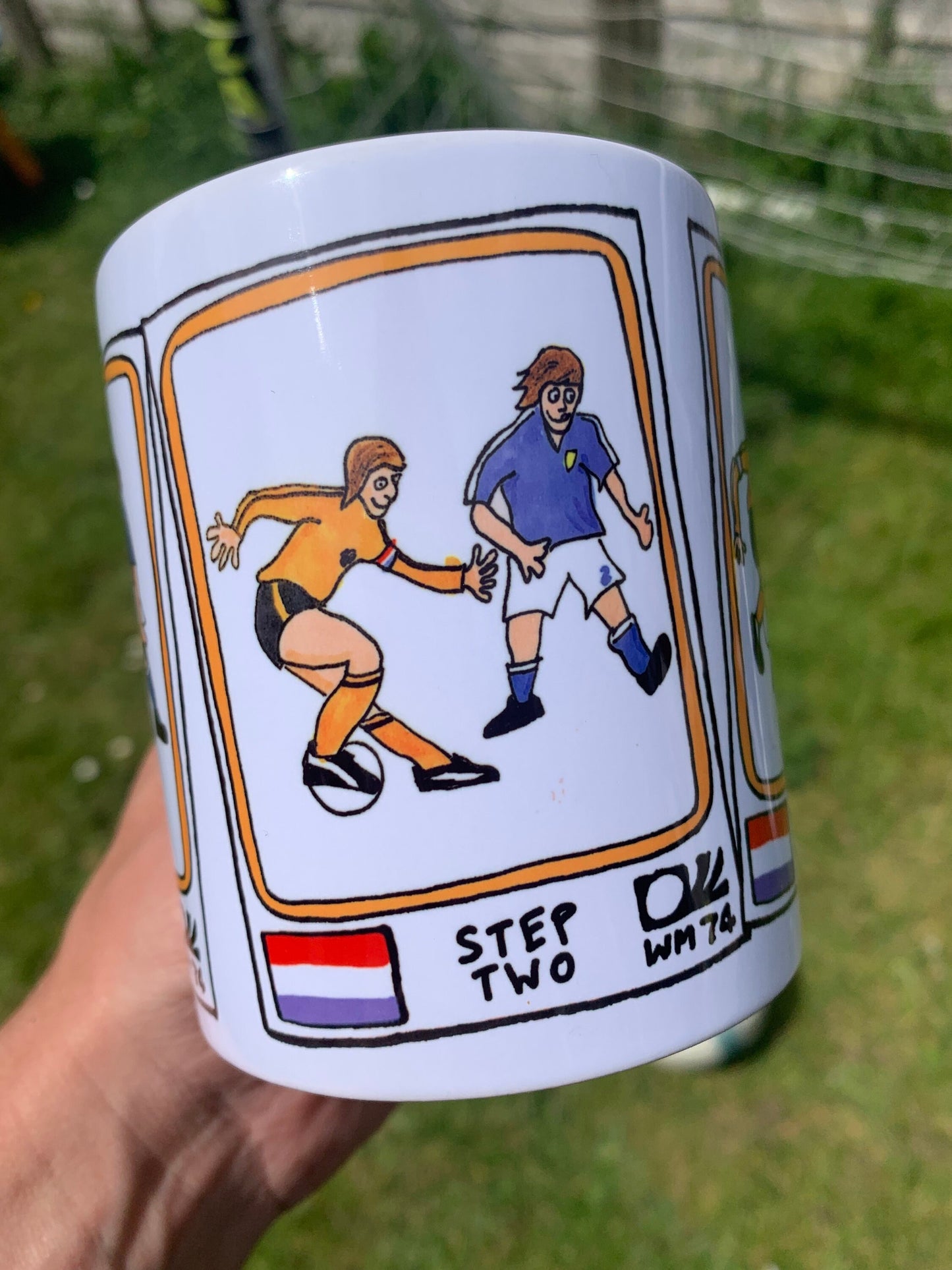 Cruyff Turn Mug - No Score Draws Wonky World Cup Moments #1 - 11oz Ceramic Mug With 3 Wonky Panini-Style Doodles Of Cruyff's Iconic Turn