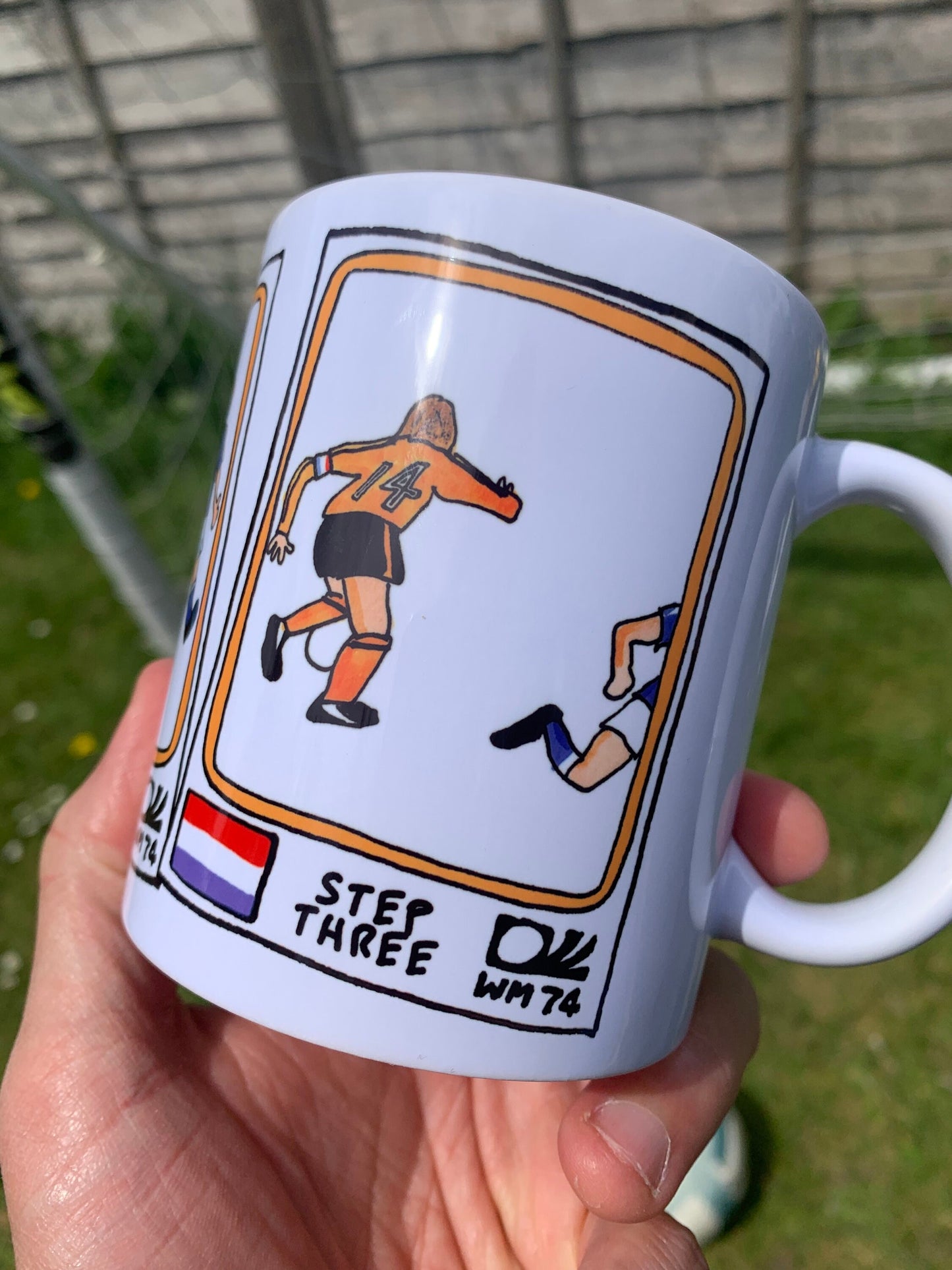 Cruyff Turn Mug - No Score Draws Wonky World Cup Moments #1 - 11oz Ceramic Mug With 3 Wonky Panini-Style Doodles Of Cruyff's Iconic Turn