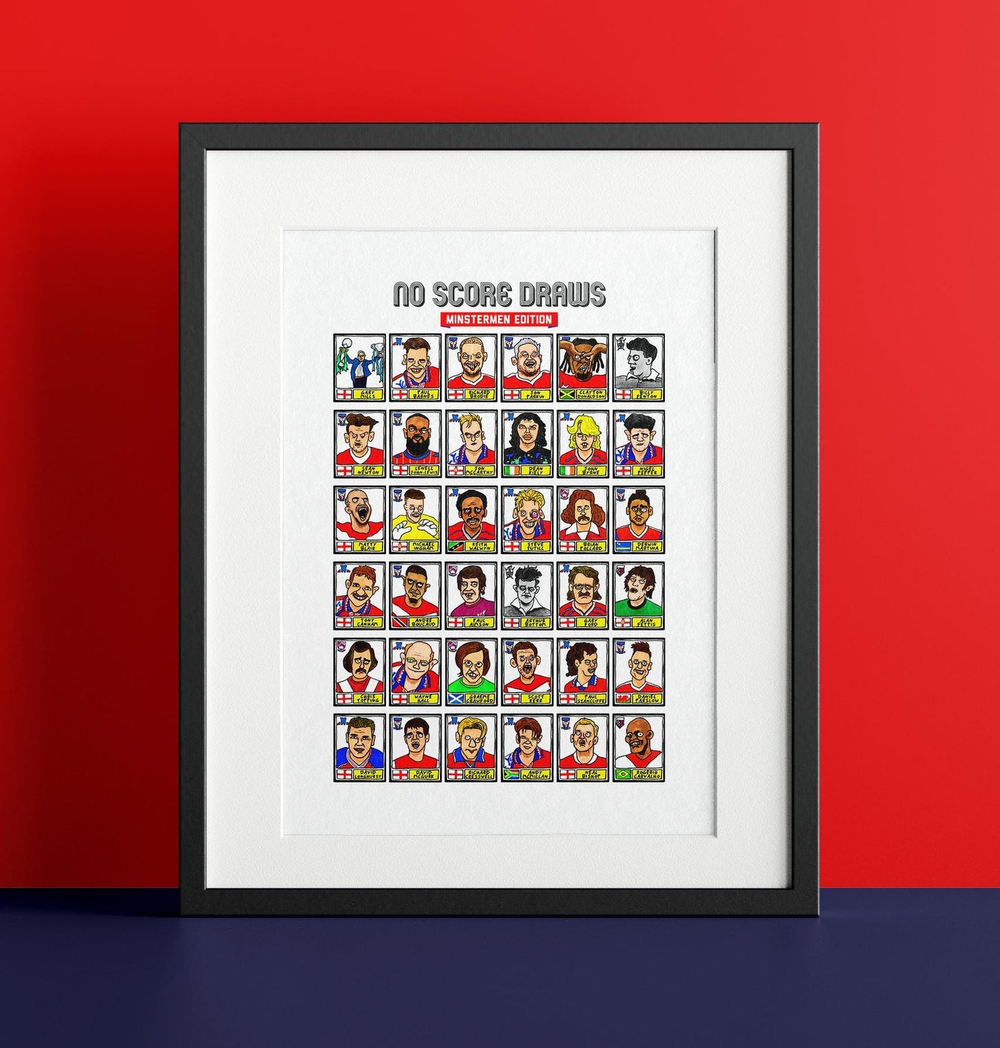 York City - No Score Draws Minstermen Edition - A3 print of 36 hand-drawn Panini-style Doodles of YCFC Icons - Wonky football art