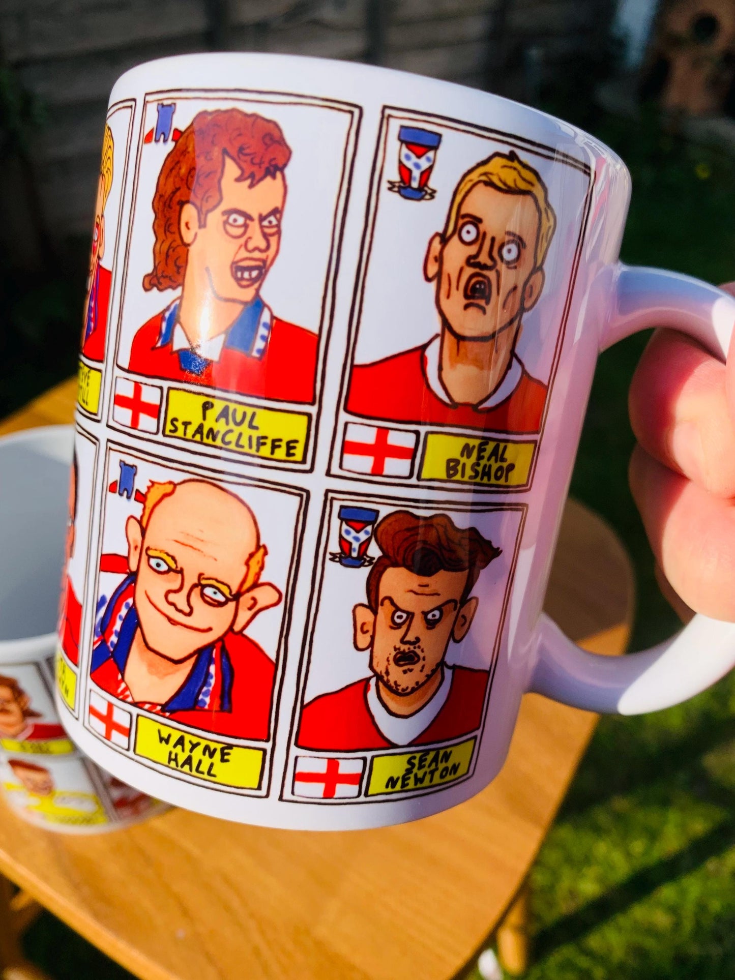 York City No Score Draws Mug Set - Set of TWO DIFFERENT 11oz Ceramic Mugs with Wonky Panini-style No Score Draws Doodles Of 24 YCFC Legends