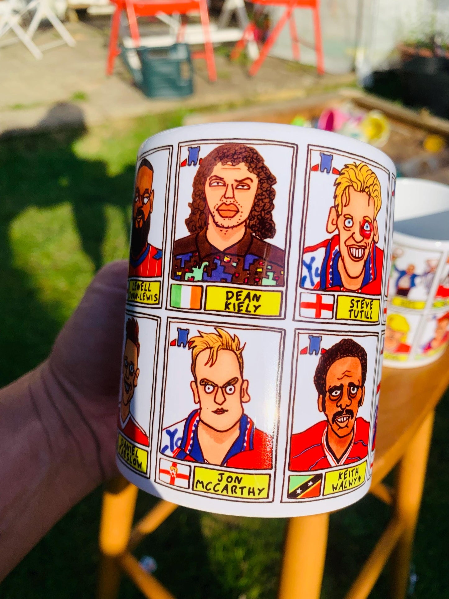 York City No Score Draws Mug Set - Set of TWO DIFFERENT 11oz Ceramic Mugs with Wonky Panini-style No Score Draws Doodles Of 24 YCFC Legends