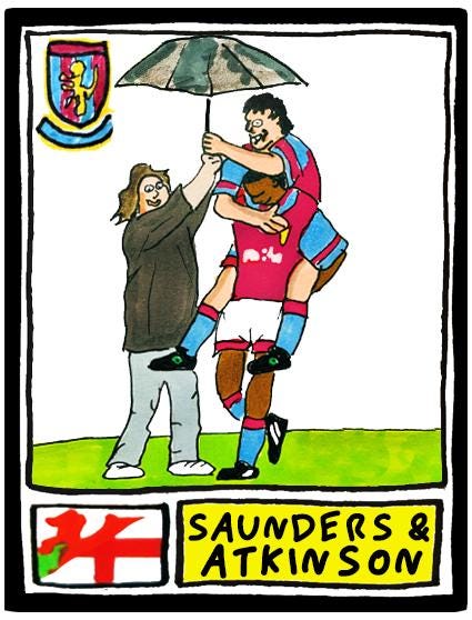 Aston Villa - No Score Draws Villans Edition - A3 print of 36 hand-drawn Panini-style football sticker legends - Cheapskate football art